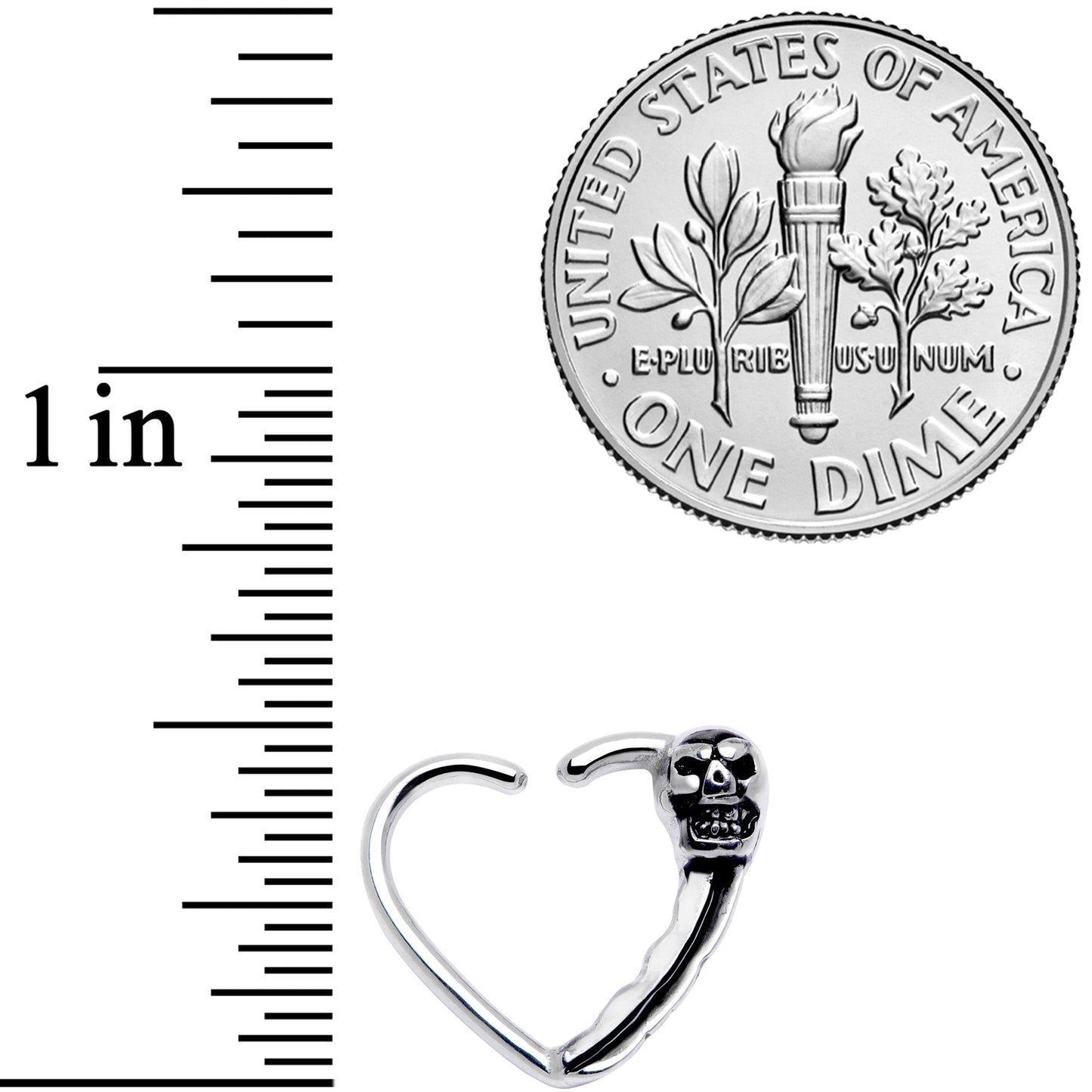 16G 3/8 Love Heart Scary Skull Left Ear Closure Ring