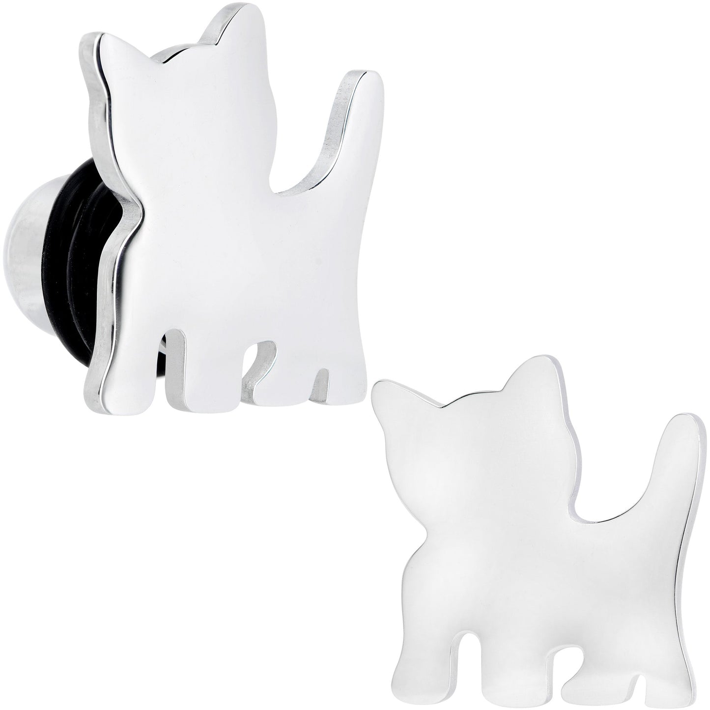 Steel Cat Lover Kitty Cat Single Flare Plug Set 14G to 0G