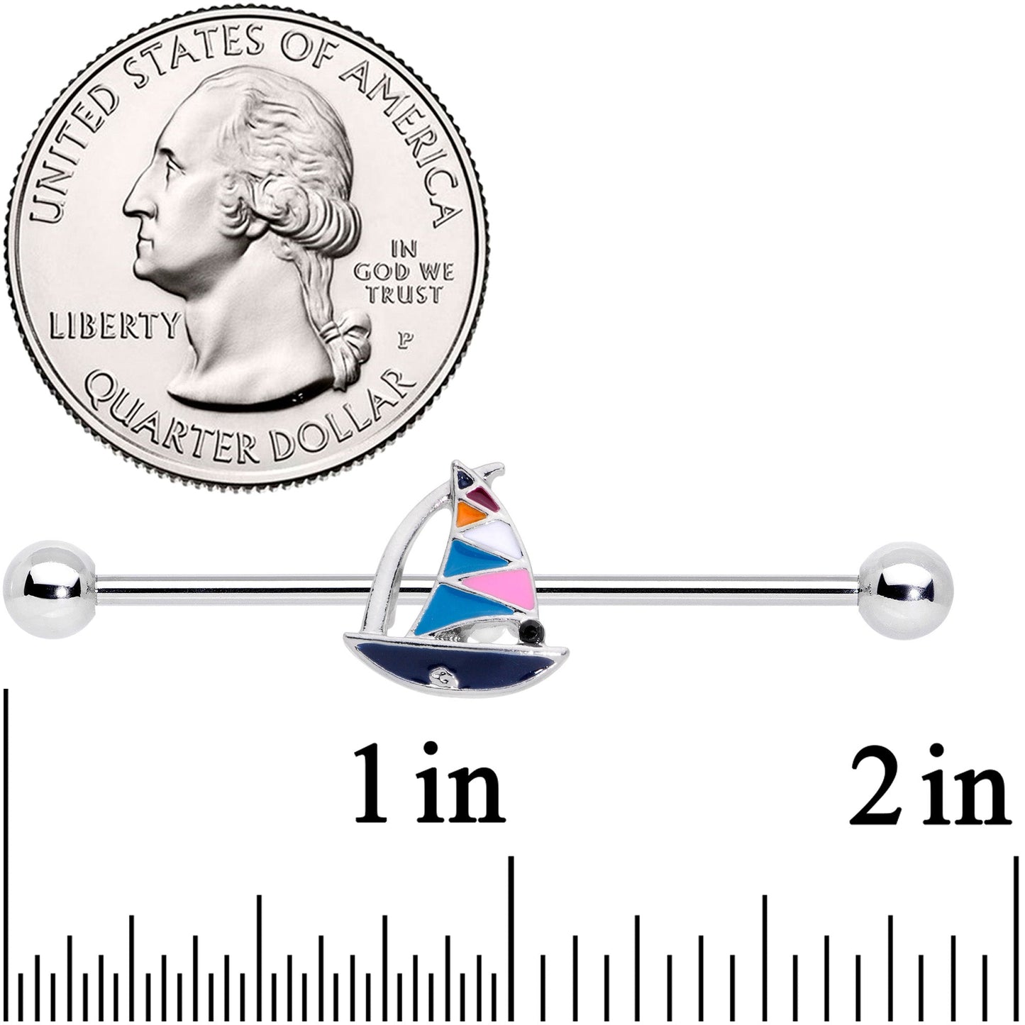 14G Black Gem Pink Teal Nautical Sailboat Industrial Barbell 38mm