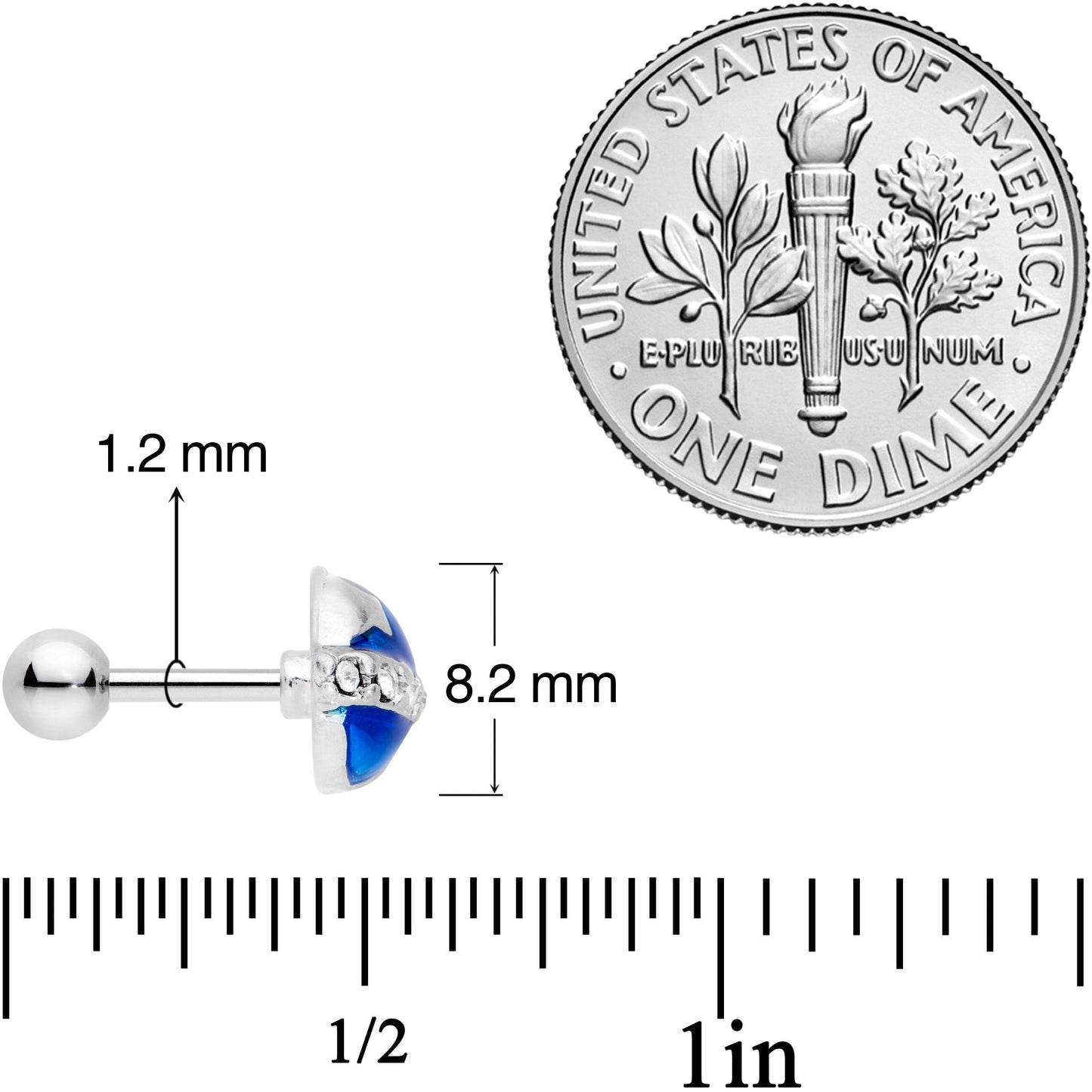 16G 1/4 Clear Gem Blue Planet Saturn Cartilage Tragus Earring