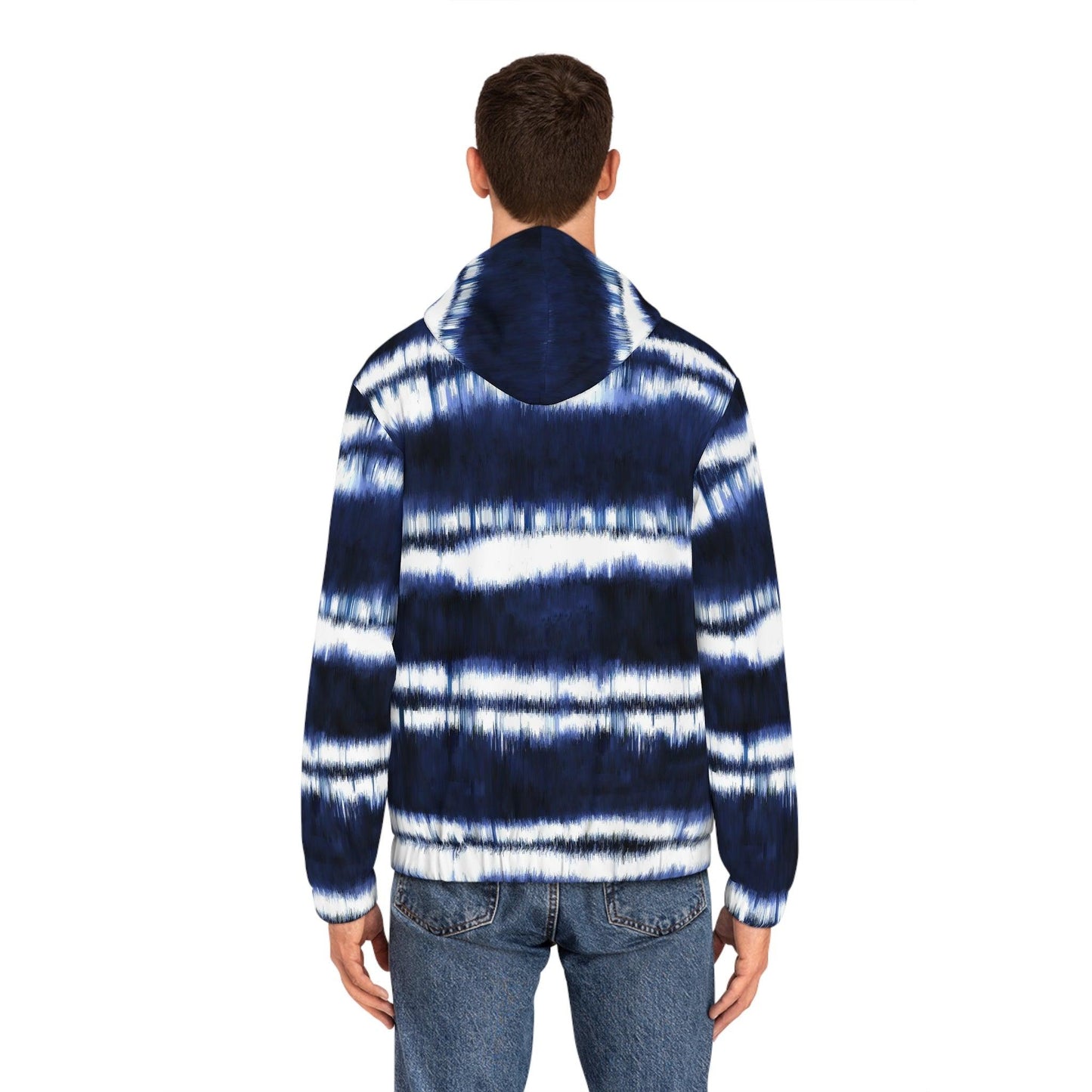 White Lines on Blue Men's Full-Zip Hoodie (AOP) - Lizard Vigilante