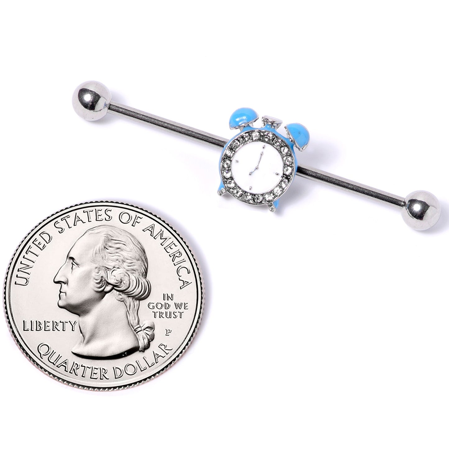 14G Clear Gem Light Blue Alarm Clock Industrial Barbell 38mm