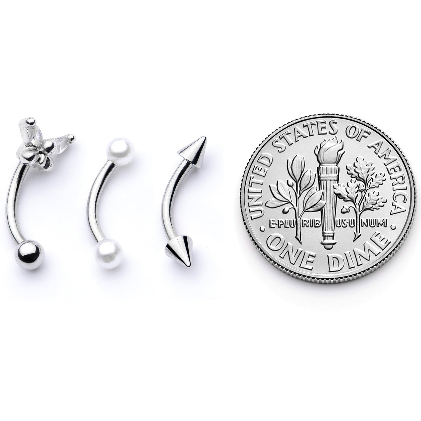 16G 5/16 Clear Gem Butterfly Curved Eyebrow Ring Set of 3