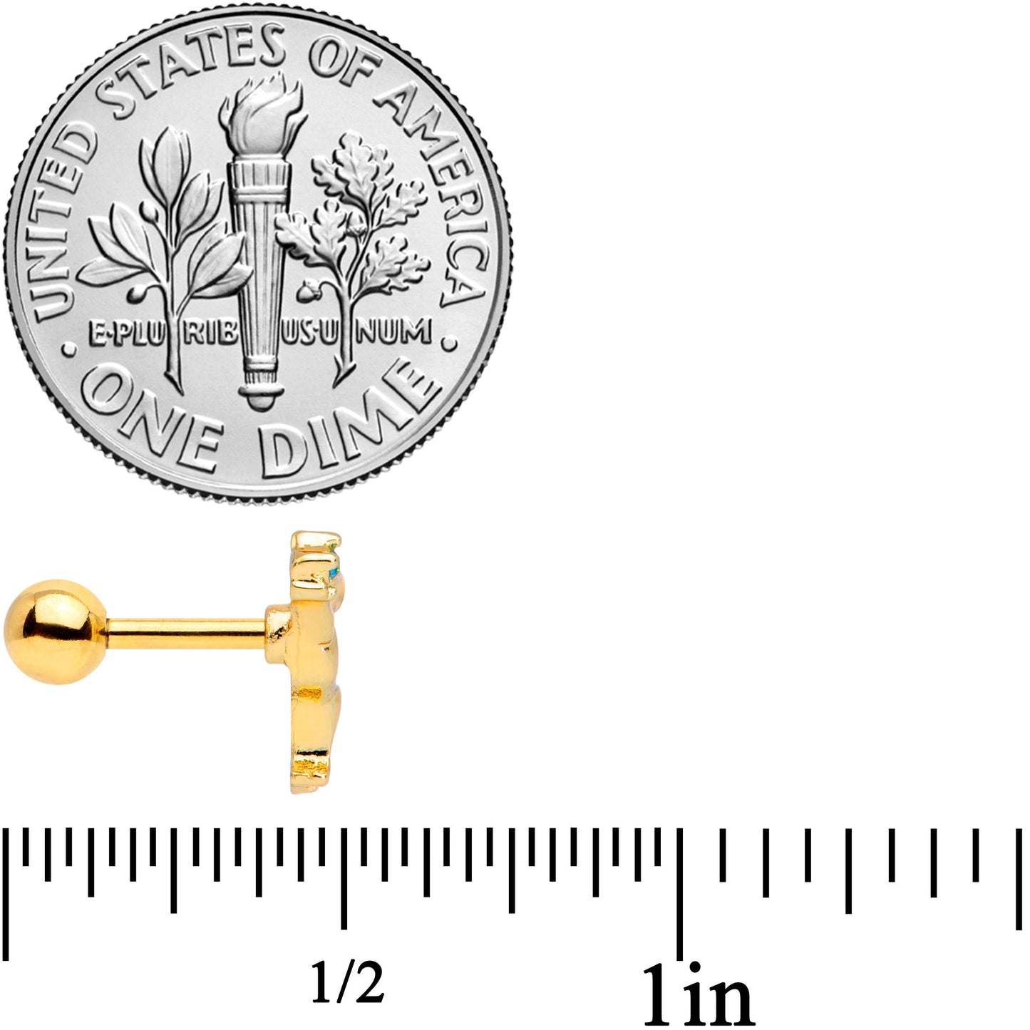 16G 1/4 Blue Gem Gold Tone Leaping Cat Cartilage Tragus Earring