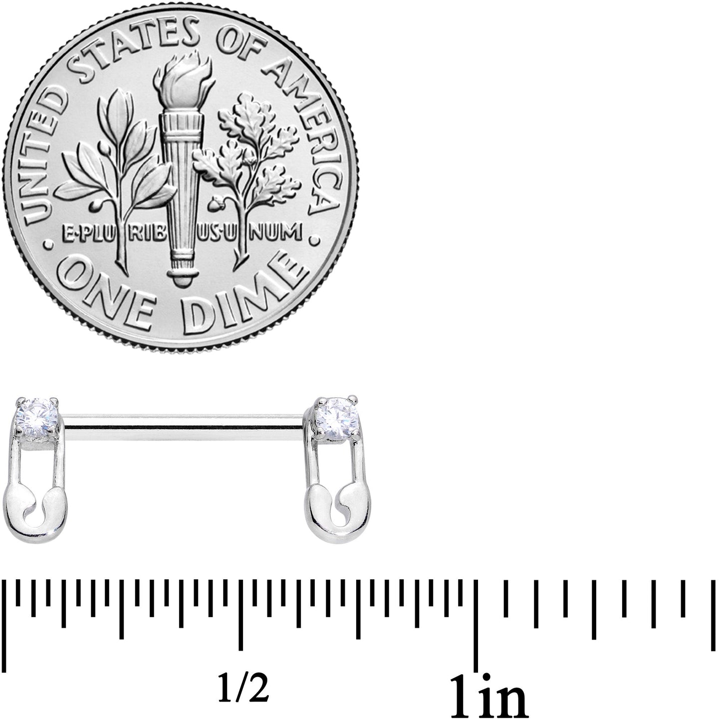 14G 9/16 Clear CZ Gem Punk Safety Pin Barbell Nipple Ring Set