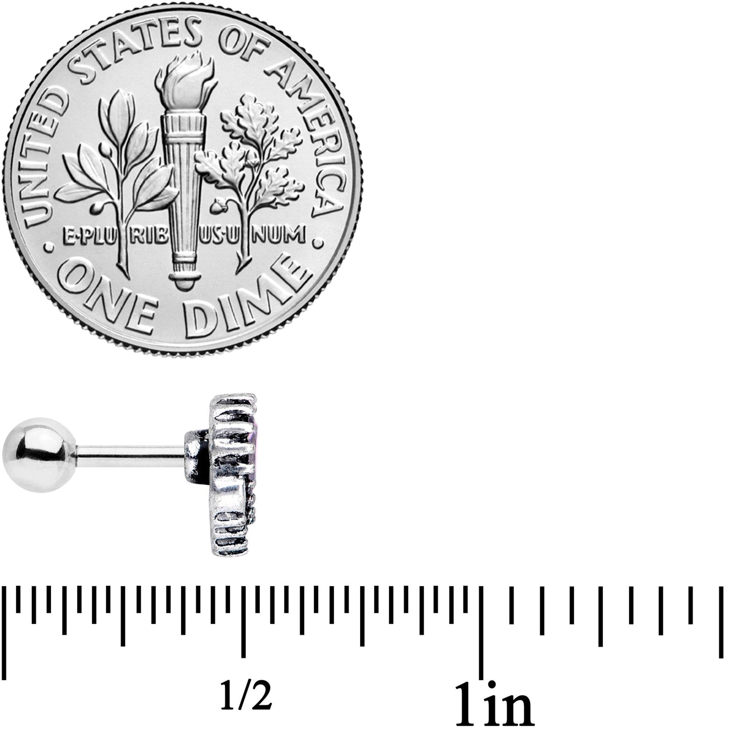 16G 1/4 Pink Gem Regal Valentines Heart Cartilage Tragus Earring