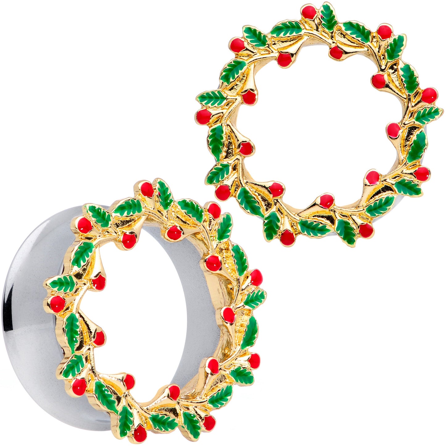 Happy Holiday Wreath Christmas Double Flare Plug Set 4G to 1 Inch