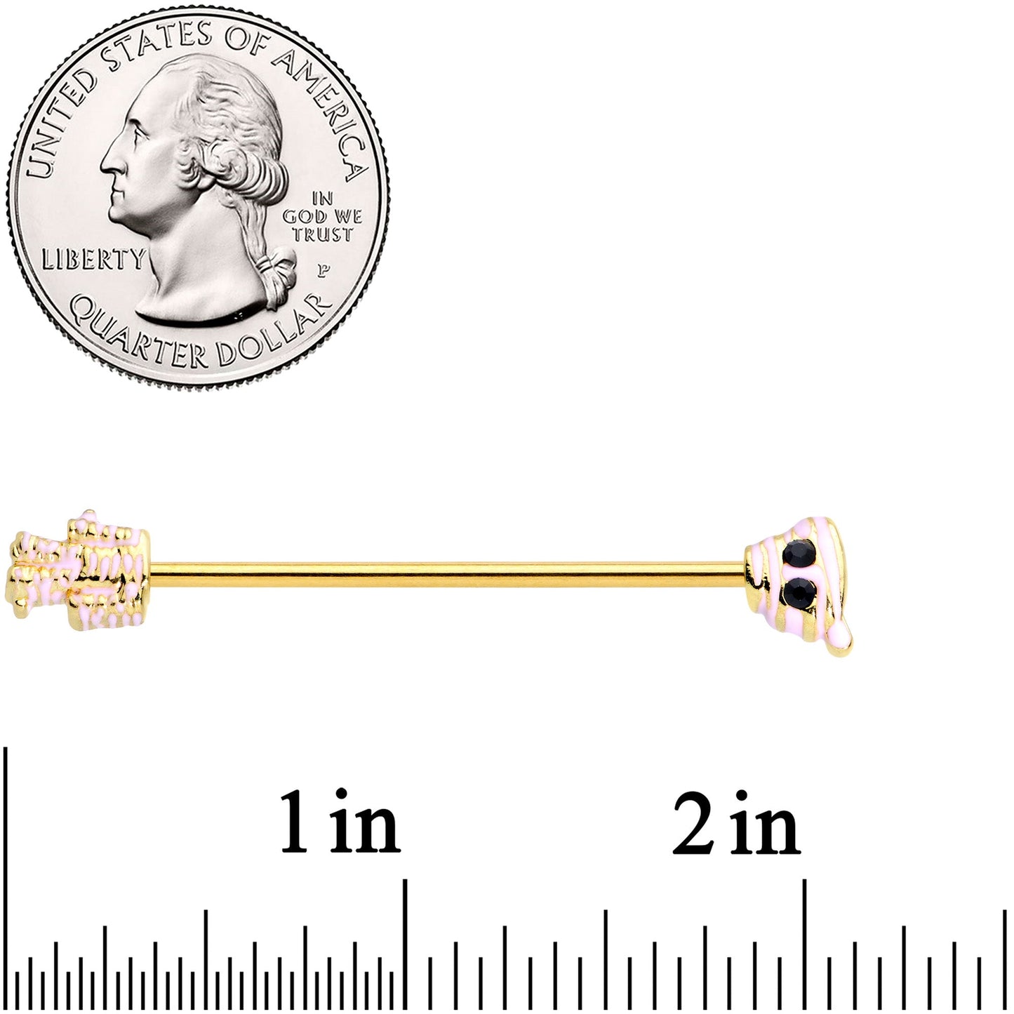 14G Black Gem Gold Tone Mummy Halloween Industrial Barbell 38mm