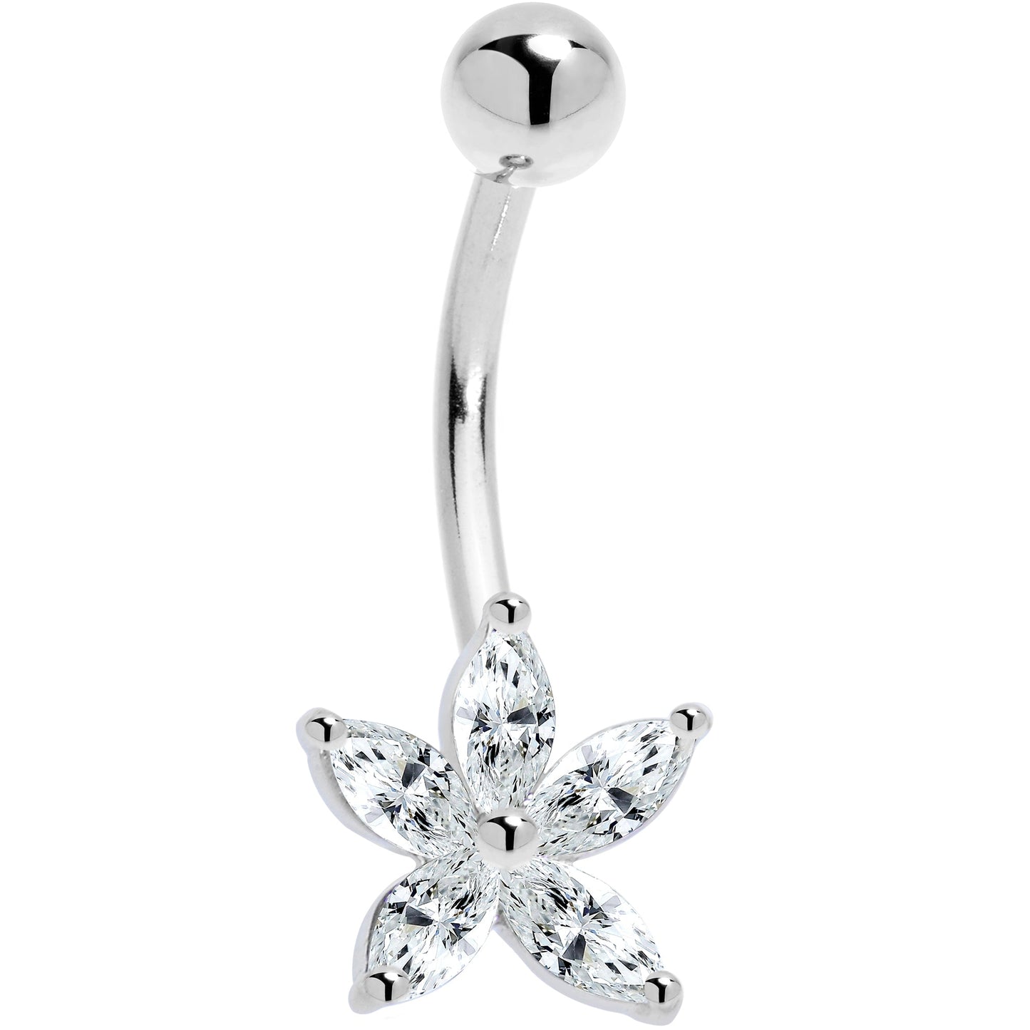 16G Solid 14K White Gold Cubic Zirconia LILY Belly Ring