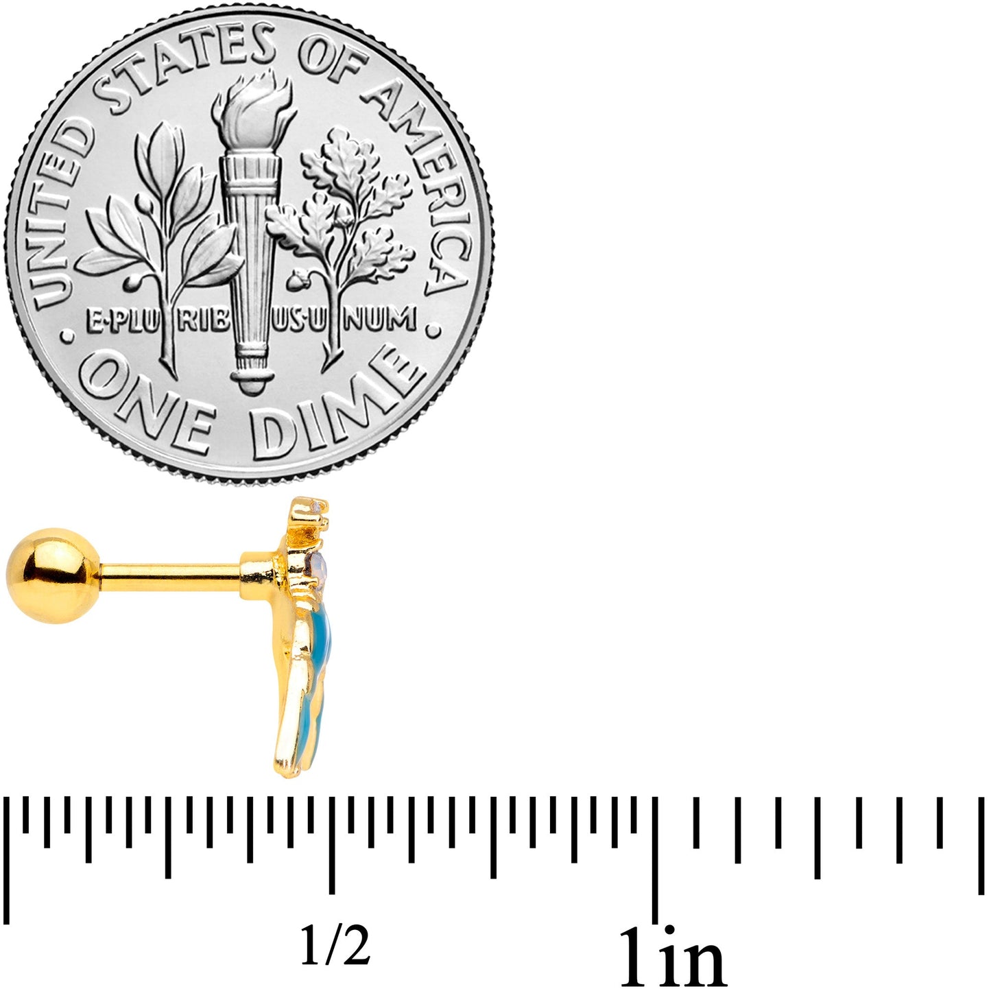 16G 1/4 White Faux Opal Gold Tone Swallow Bird Cartilage Tragus