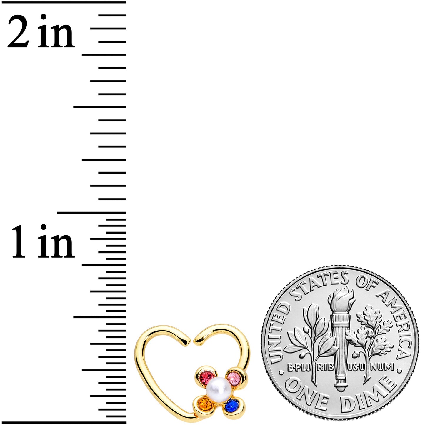 16G 3/8 Pink Blue Gem Gold Tone Flower Heart Right Closure Ring