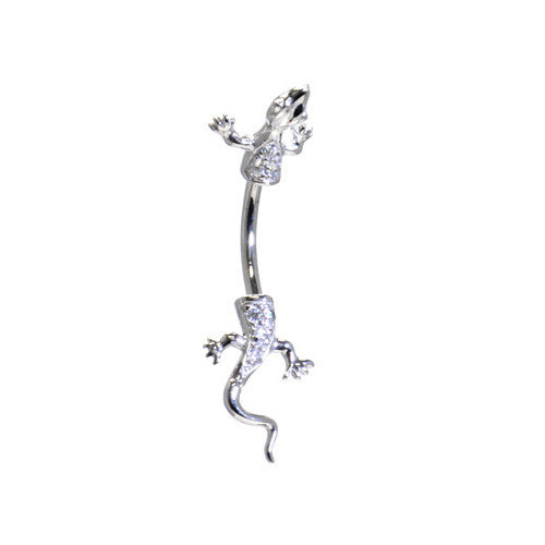 16G Solid 14K White Gold Cubic Zirconia LIZARD Belly Ring