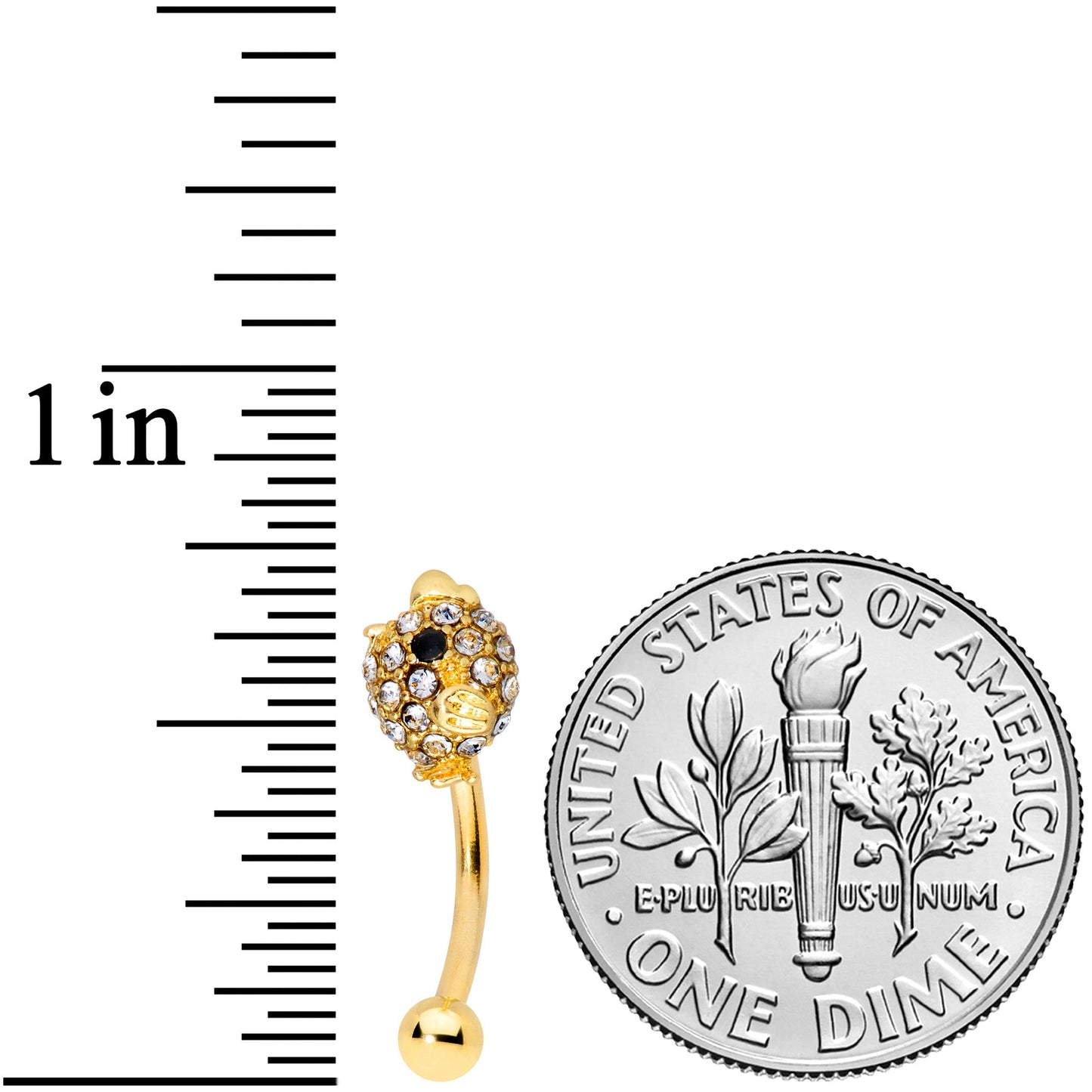 16G 5/16 Clear Gem Gold Tone Spring Chick Curved Eyebrow Ring