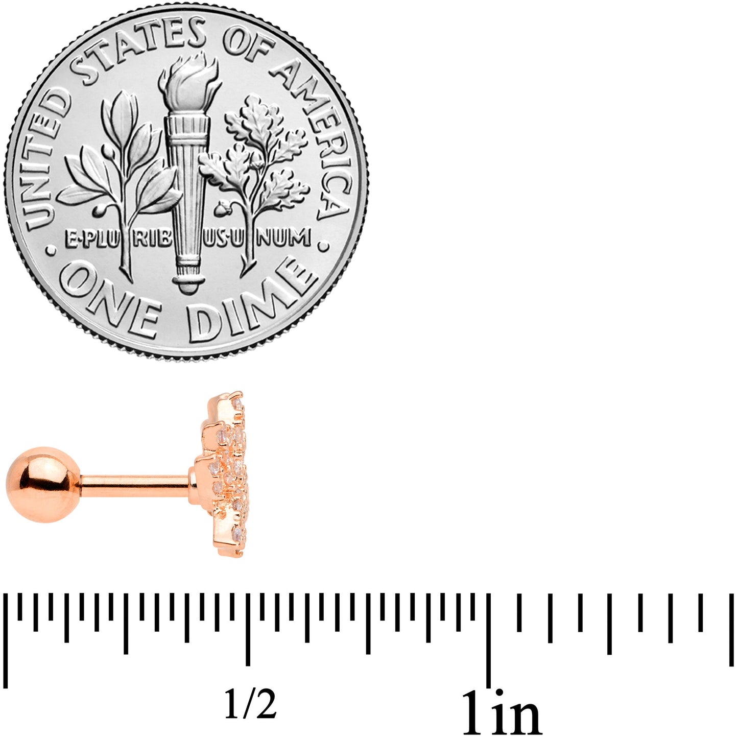 16G 1/4 Clear CZ Gem Rose Gold Tone Lotus Flower Cartilage Tragus