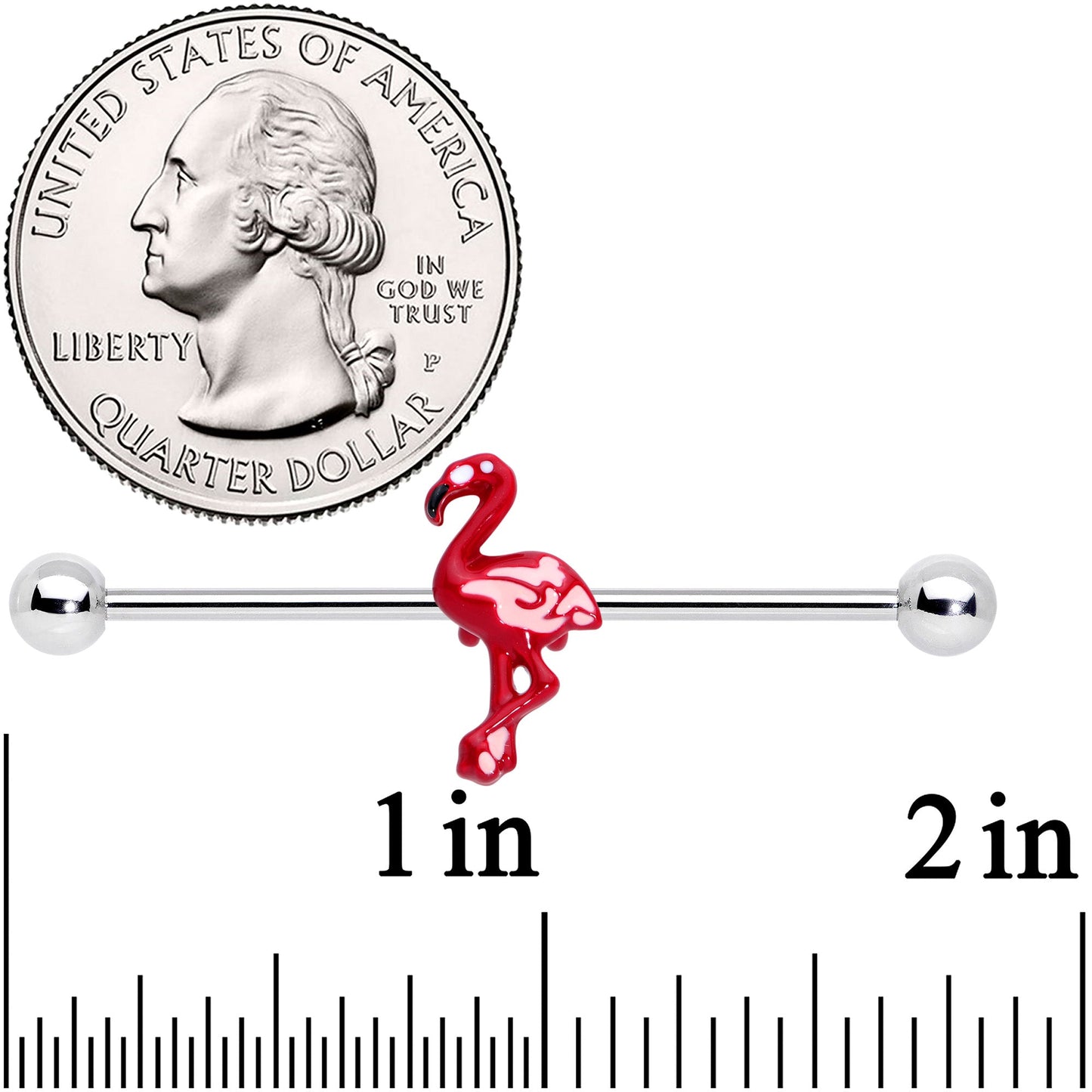 14G Red Pink Flamingo Industrial Barbell 38mm