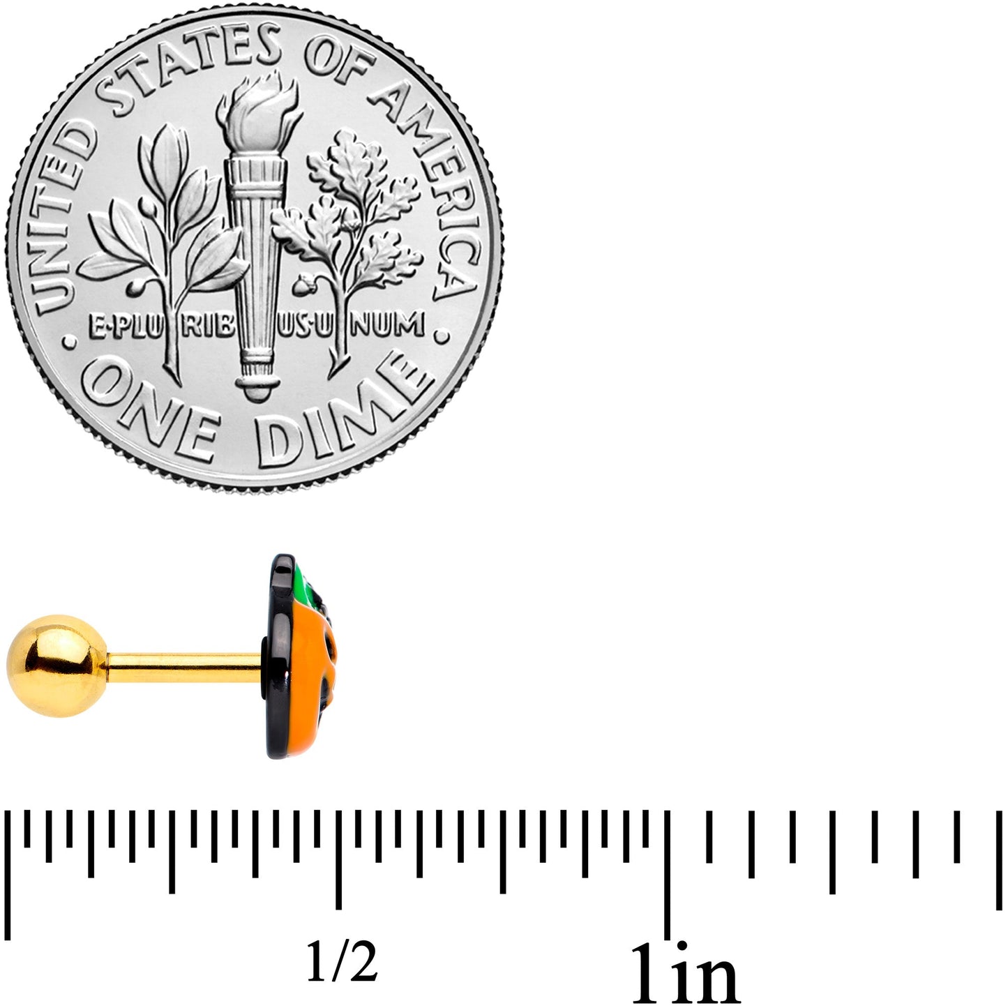 16G 1/4 Gold Tone Spider Pumpkin Halloween Cartilage Tragus