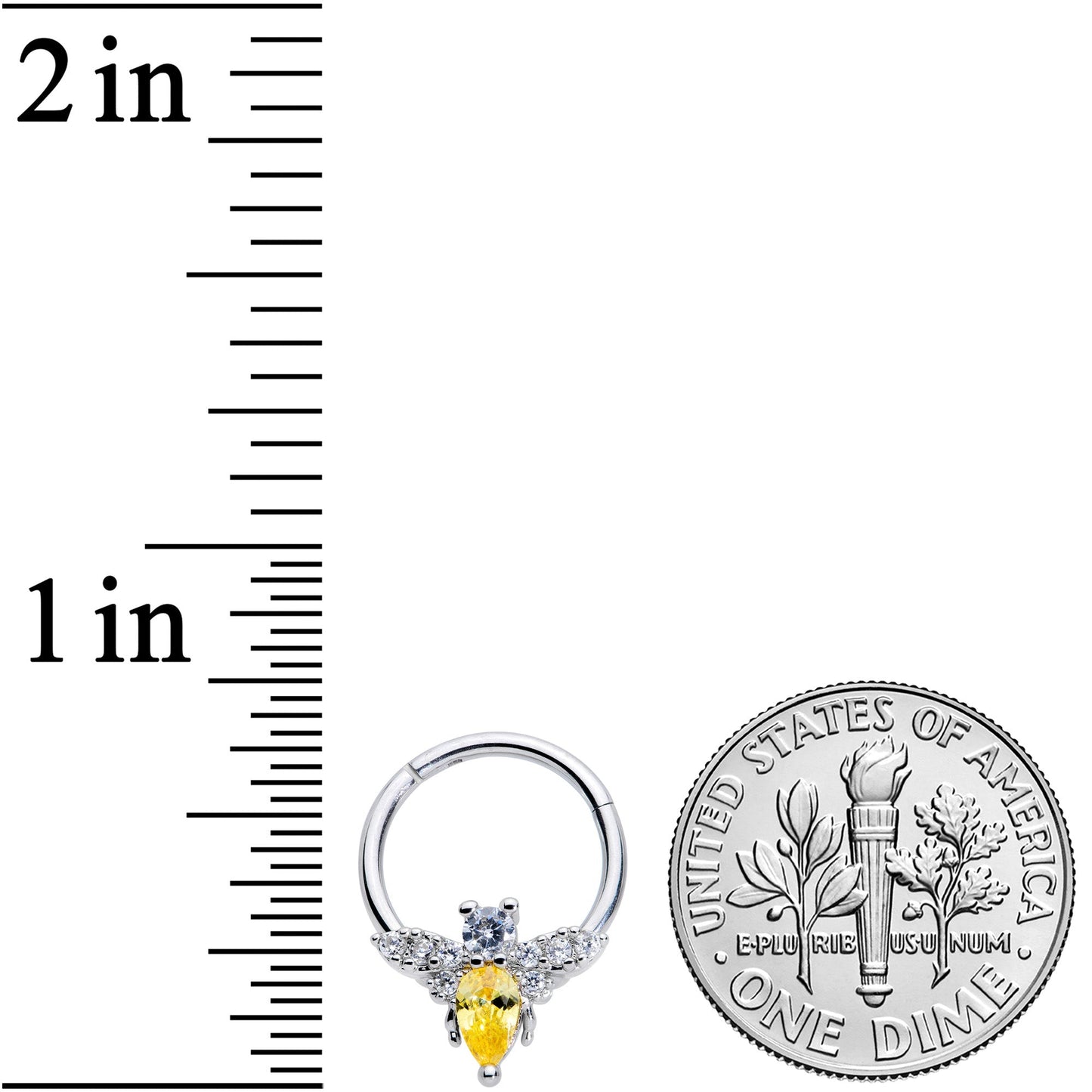 16G 3/8 Yellow CZ Gem Bee Hinged Segment Ring