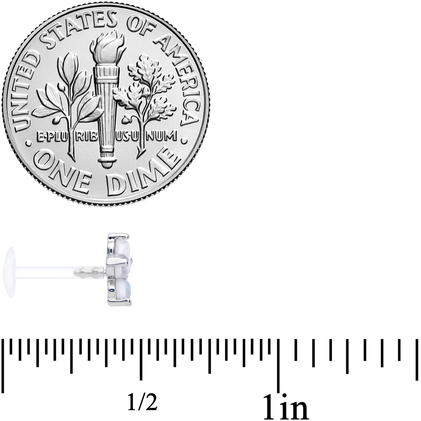 16G 5/16 CZ Gem White Faux Opal Bioplast Labret Tragus Set of 3