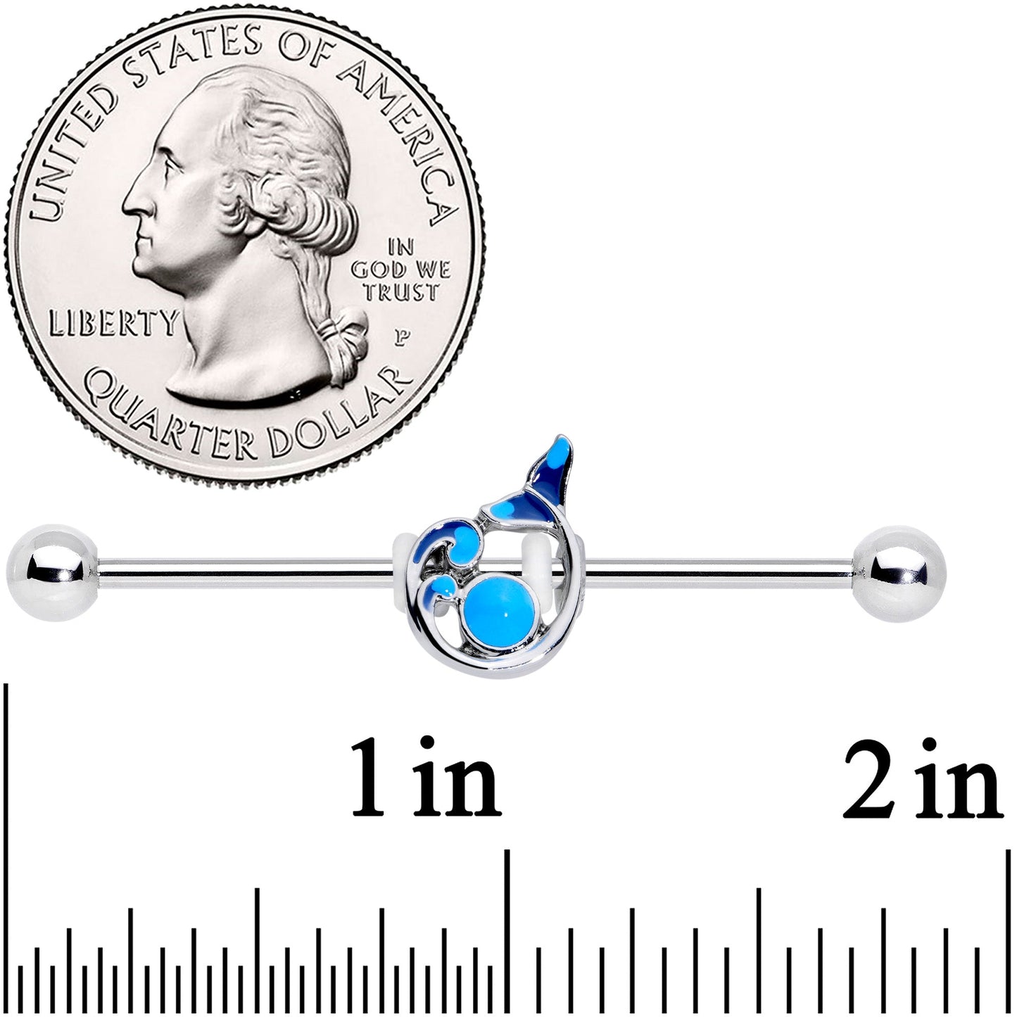 14G Blue Water Whale Industrial Barbell 38mm