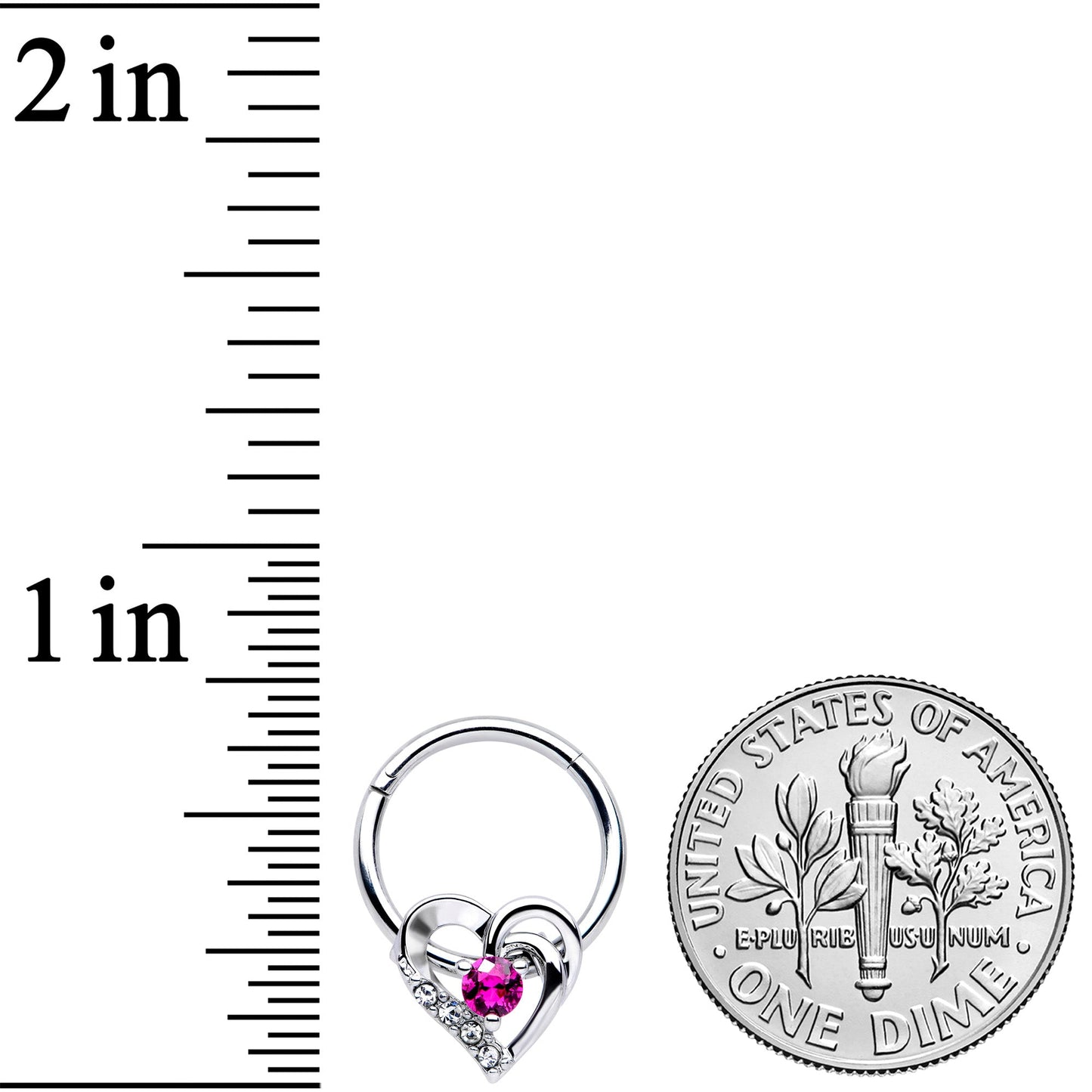 16G 3/8 Clear Pink Gem Swirling Heart Valentines Day Septum Ring