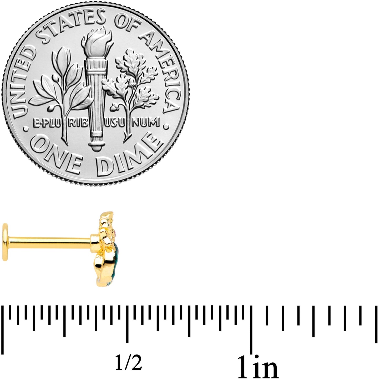 16G 5/16 Gold Tone Green Mermaid Labret Monroe Tragus