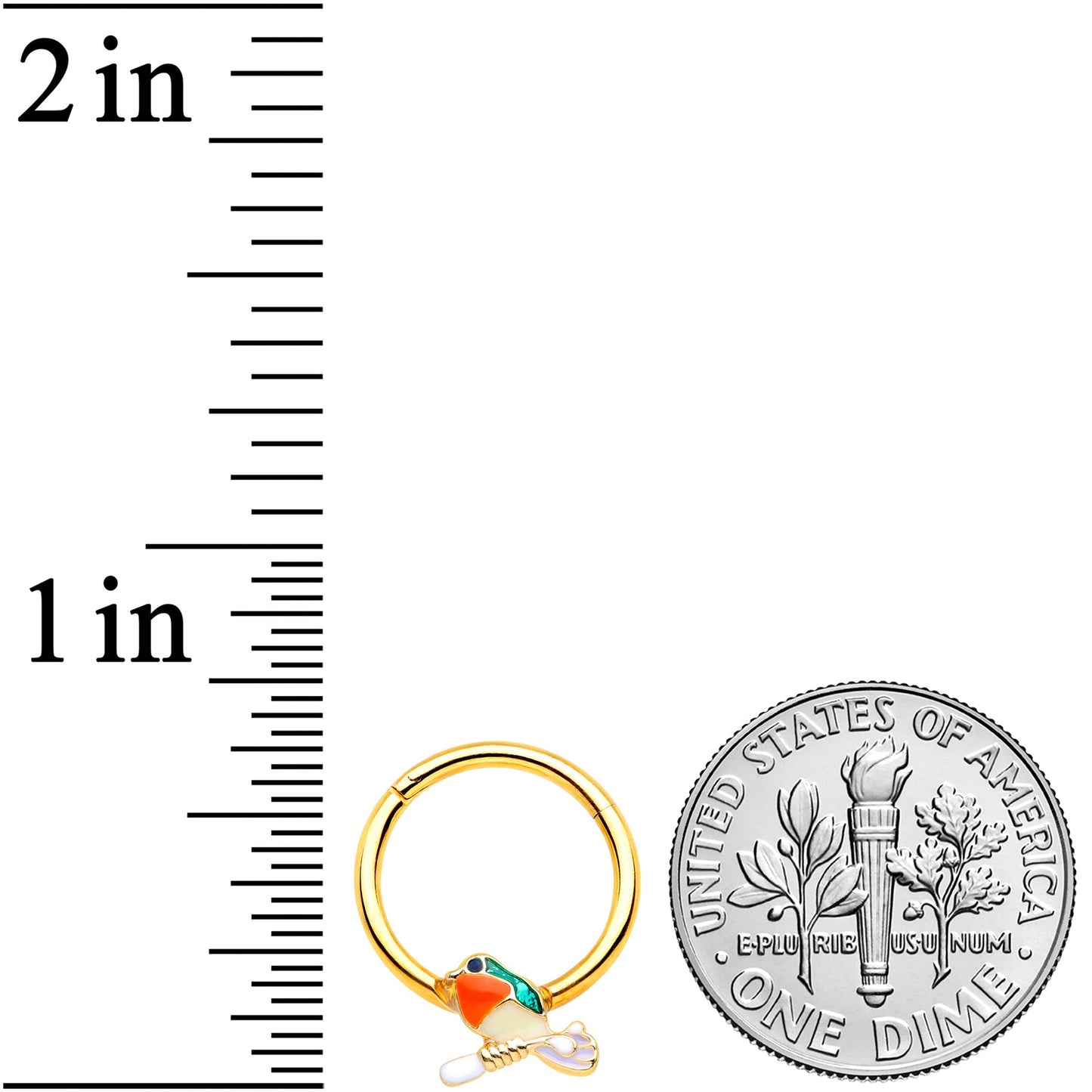 16G 3/8 Green Gem Gold Tone Perched Bird Septum Ring