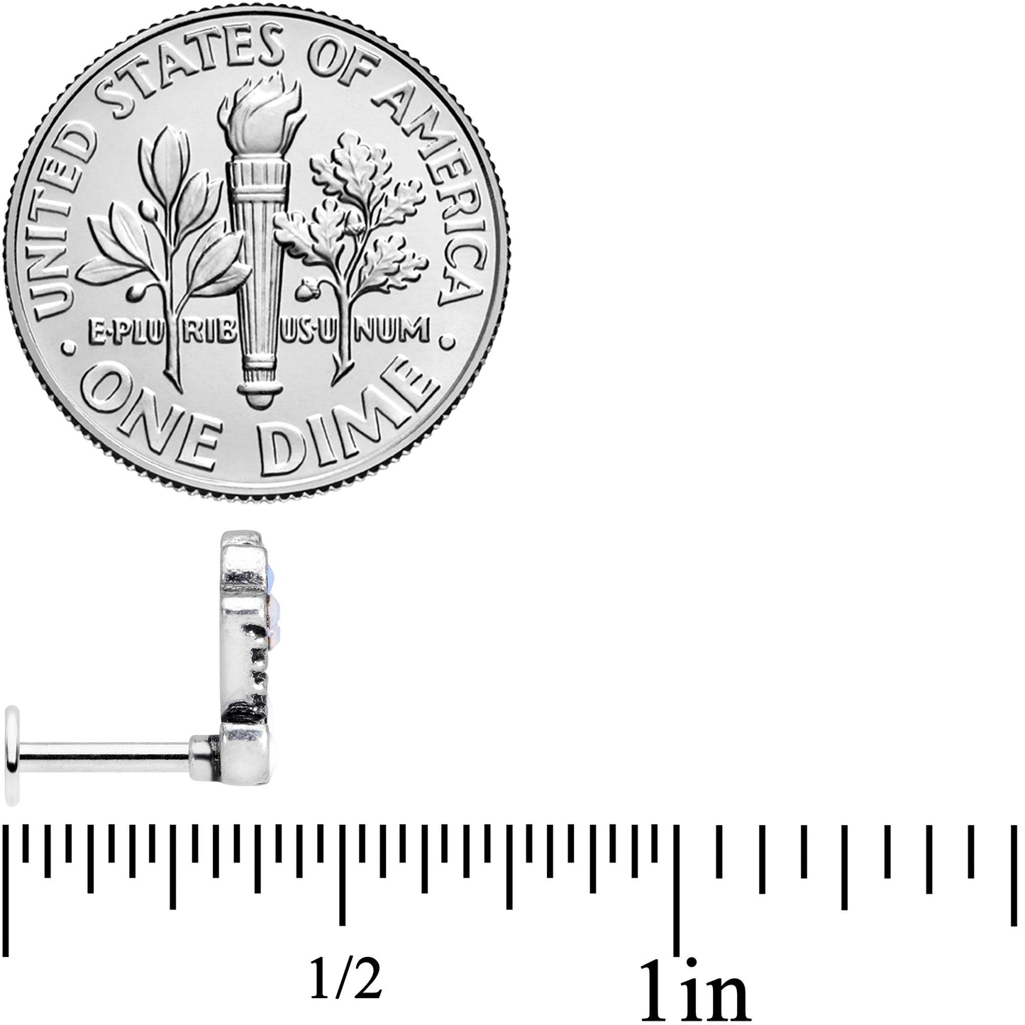 16G 1/4 White Blue Faux Opal Ornate Labret Monroe Tragus