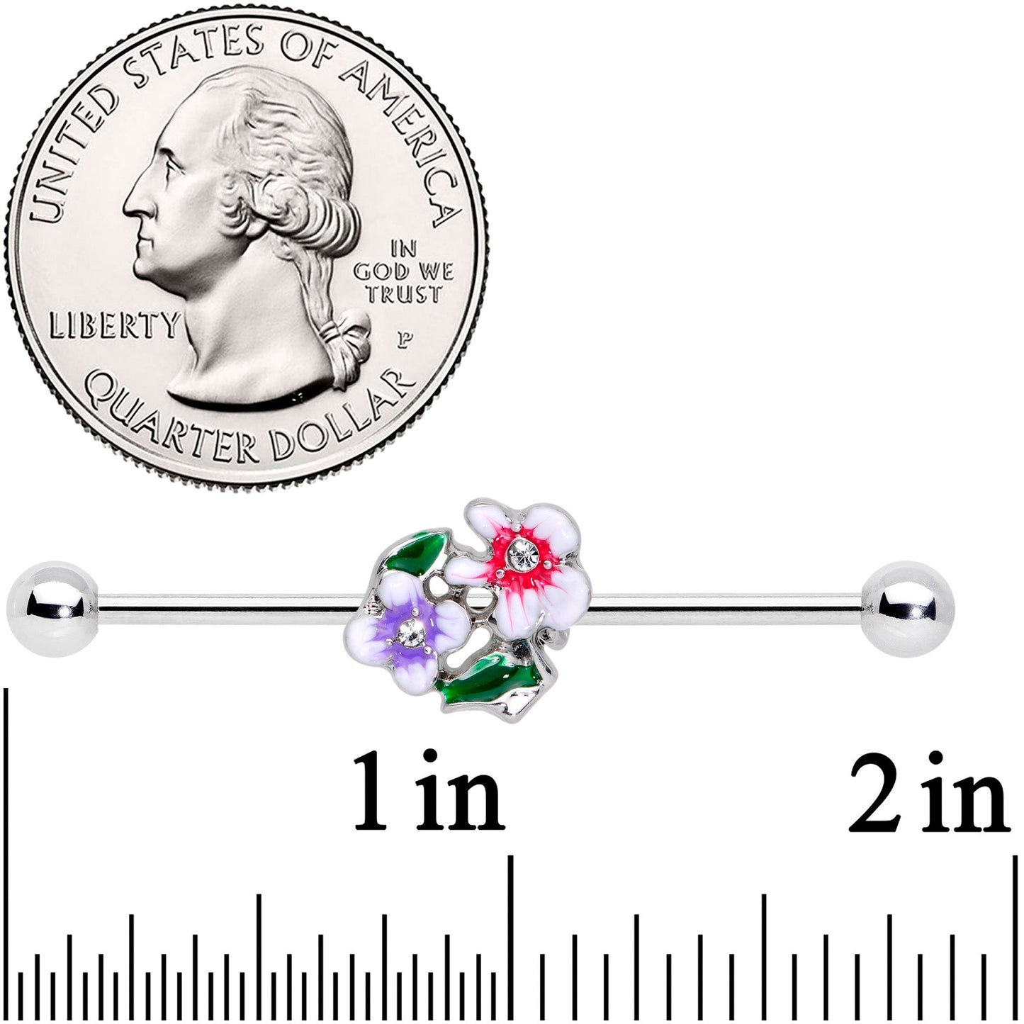 14G Clear Gem Fanciful Flowers Industrial Barbell 38mm