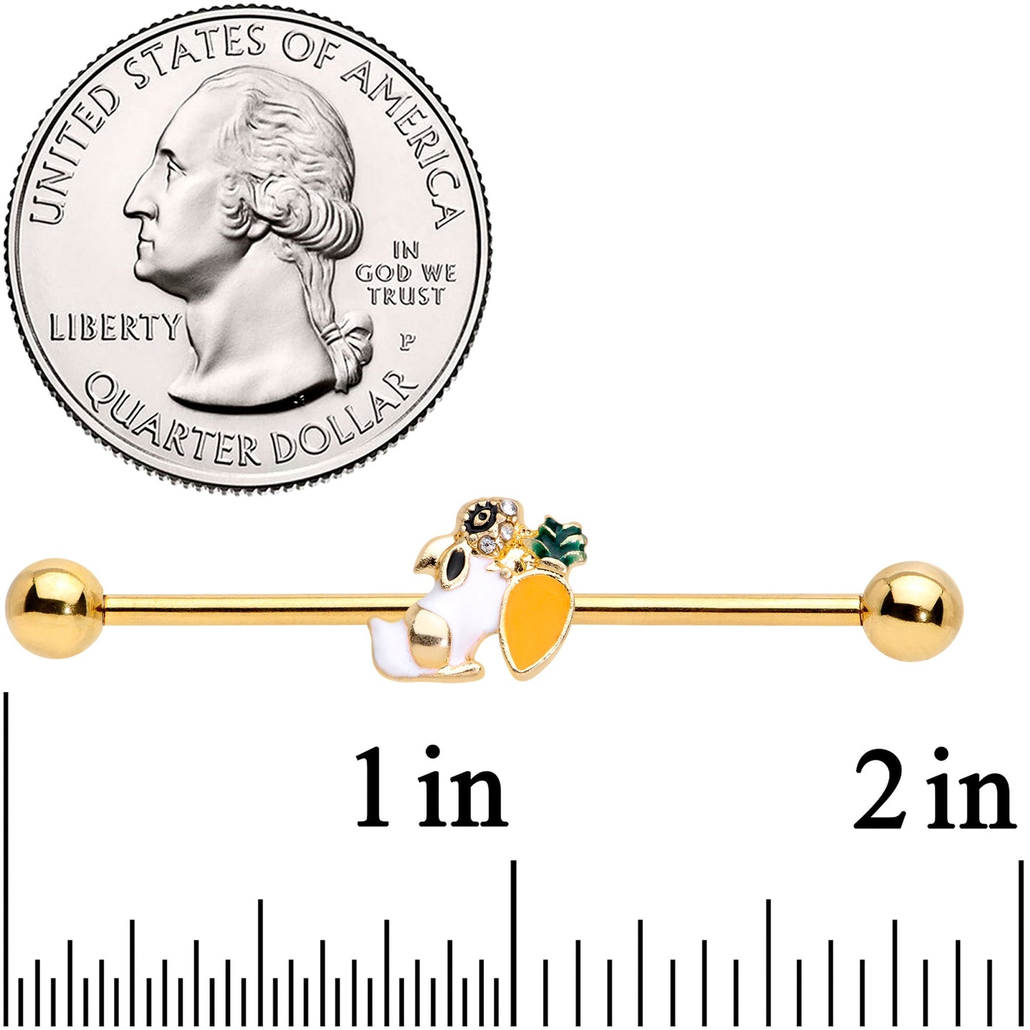 14G Gold Tone Carrot Bunny Industrial Barbell 38mm