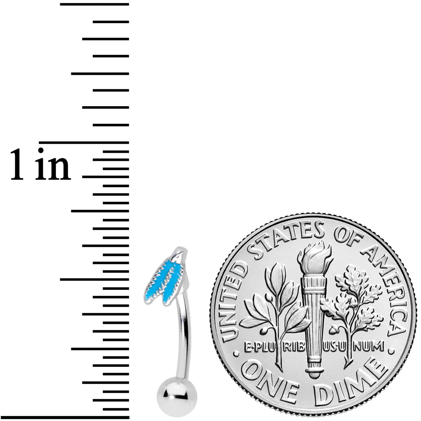 16G 5/16 Aqua Feathers Southwestern Curved Eyebrow Ring