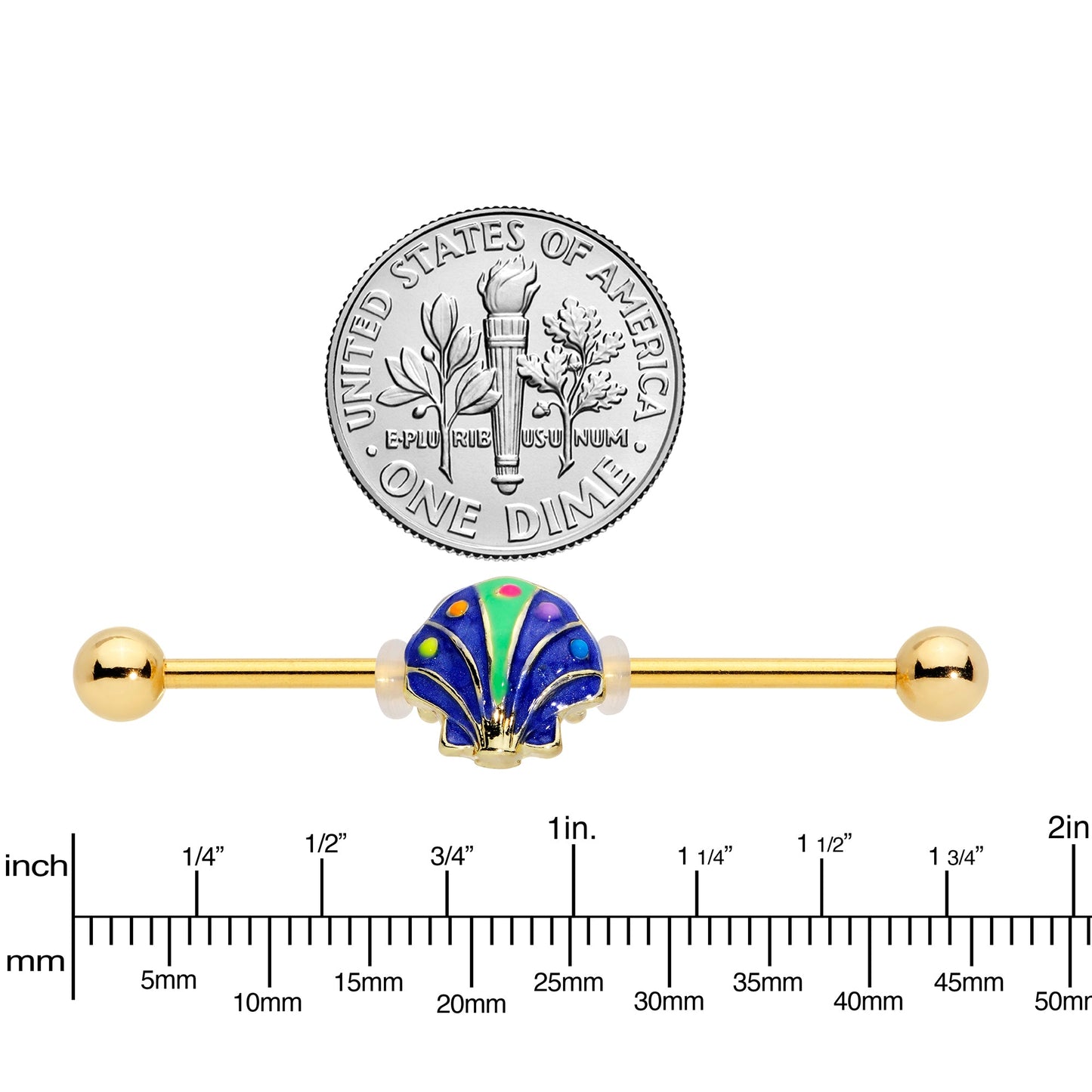14G Gold Tone Blue Shell Industrial Barbell 38mm