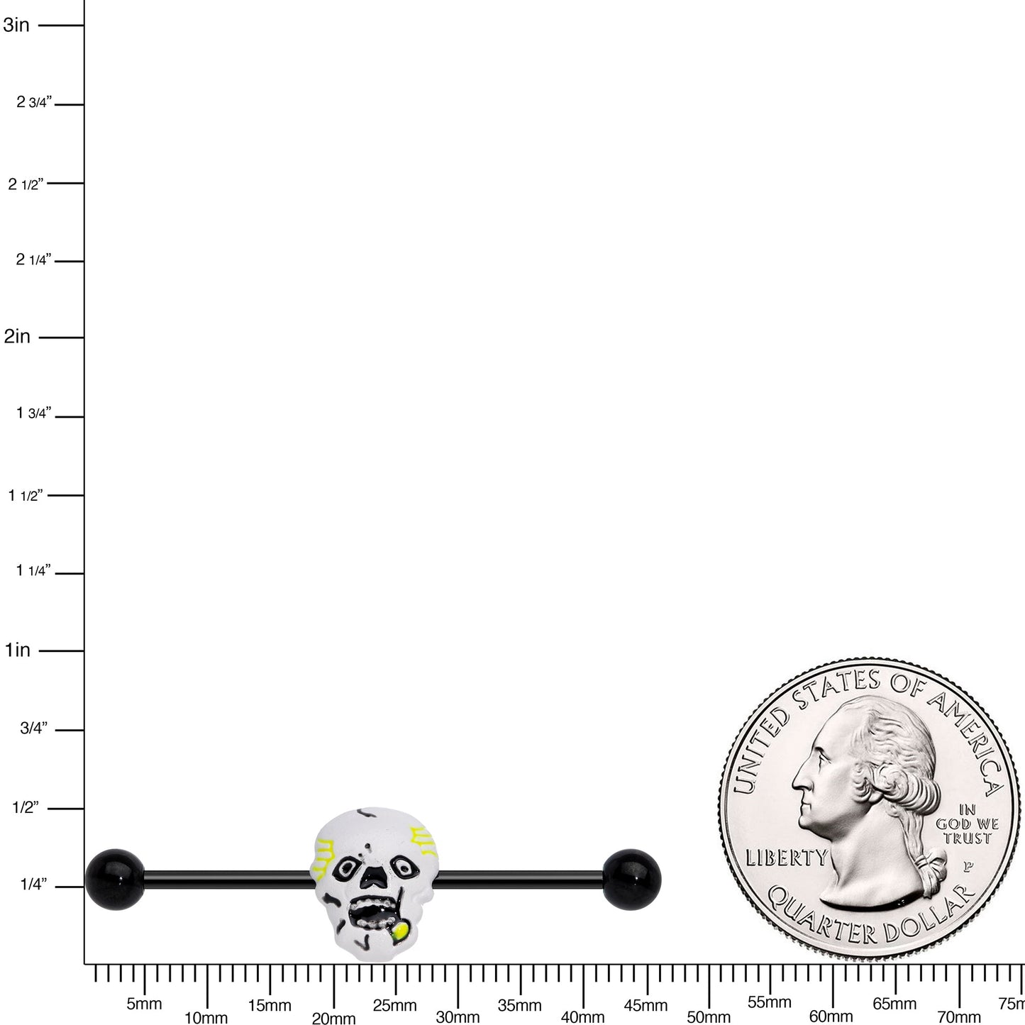 14G Black Skull Halloween Industrial Barbell 38mm