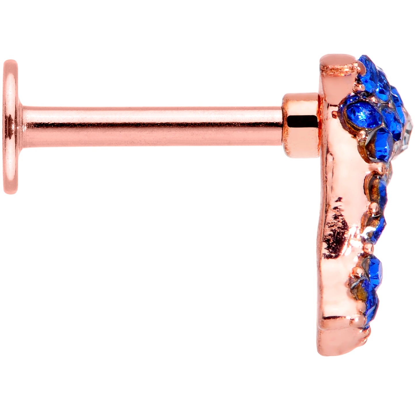 16G 5/16 Blue Gem Rose Gold Tone Dolphin Labret Monroe Tragus