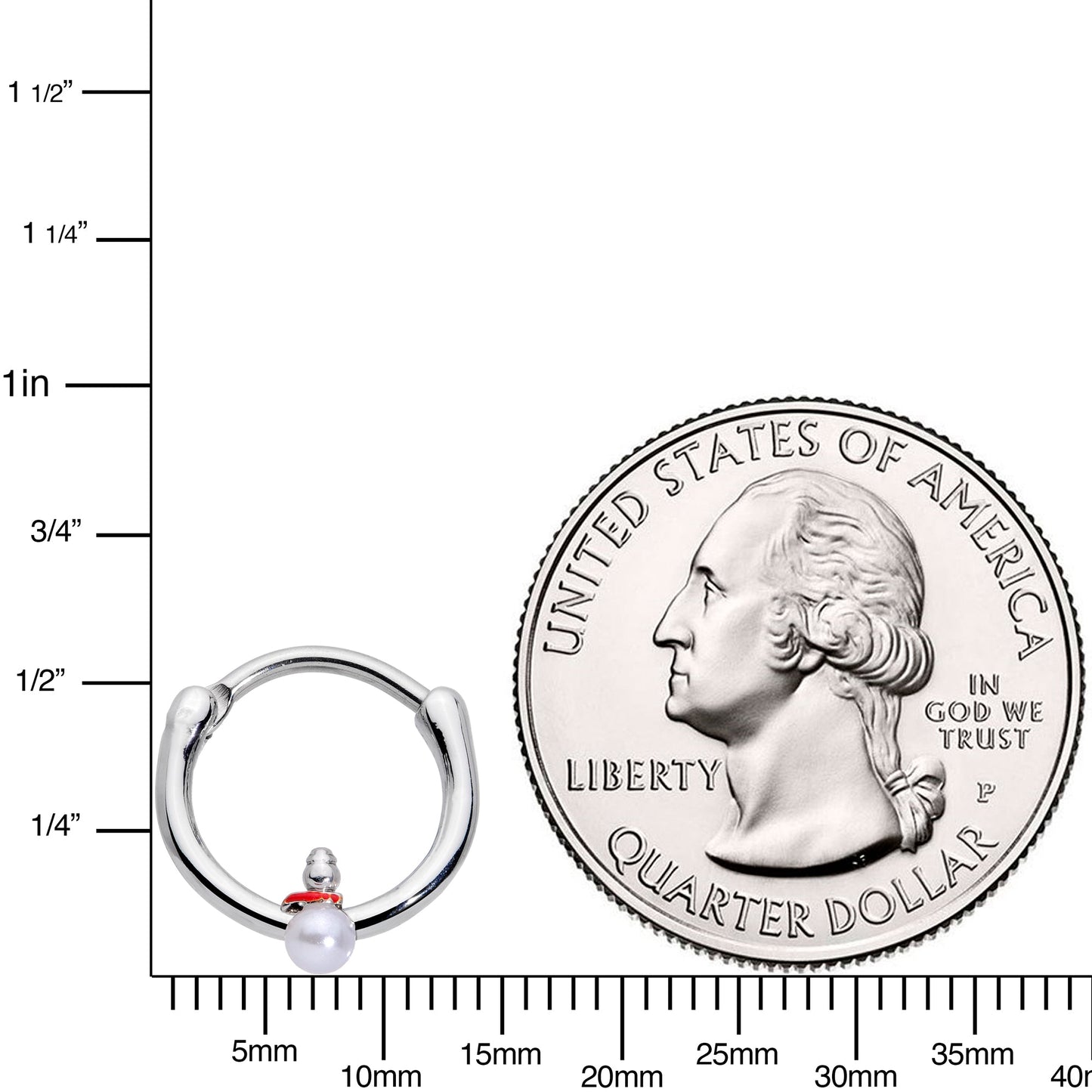 16G 3/8 White Orb Pearlescent Snowman Christmas Cartilage Clicker