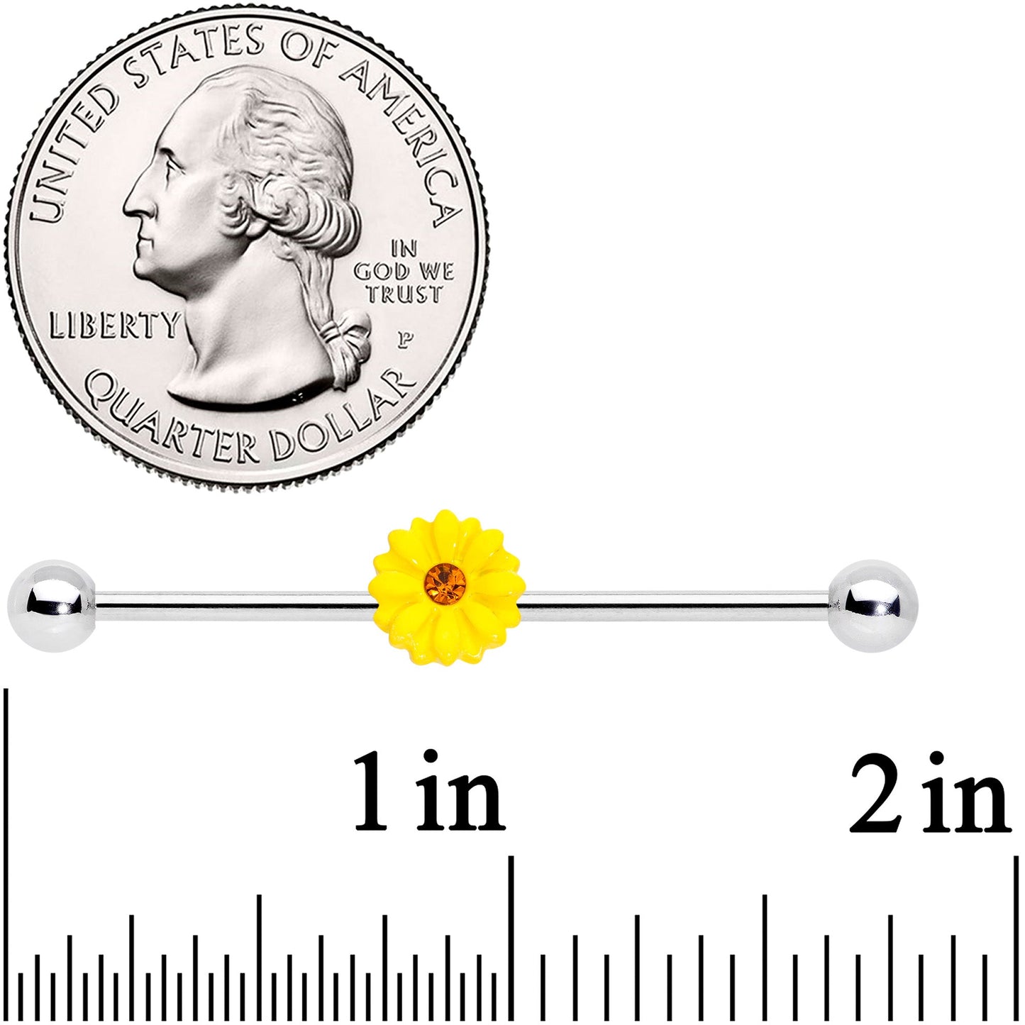 14G Yellow Gem Yellow Sunflower Industrial Barbell 38mm