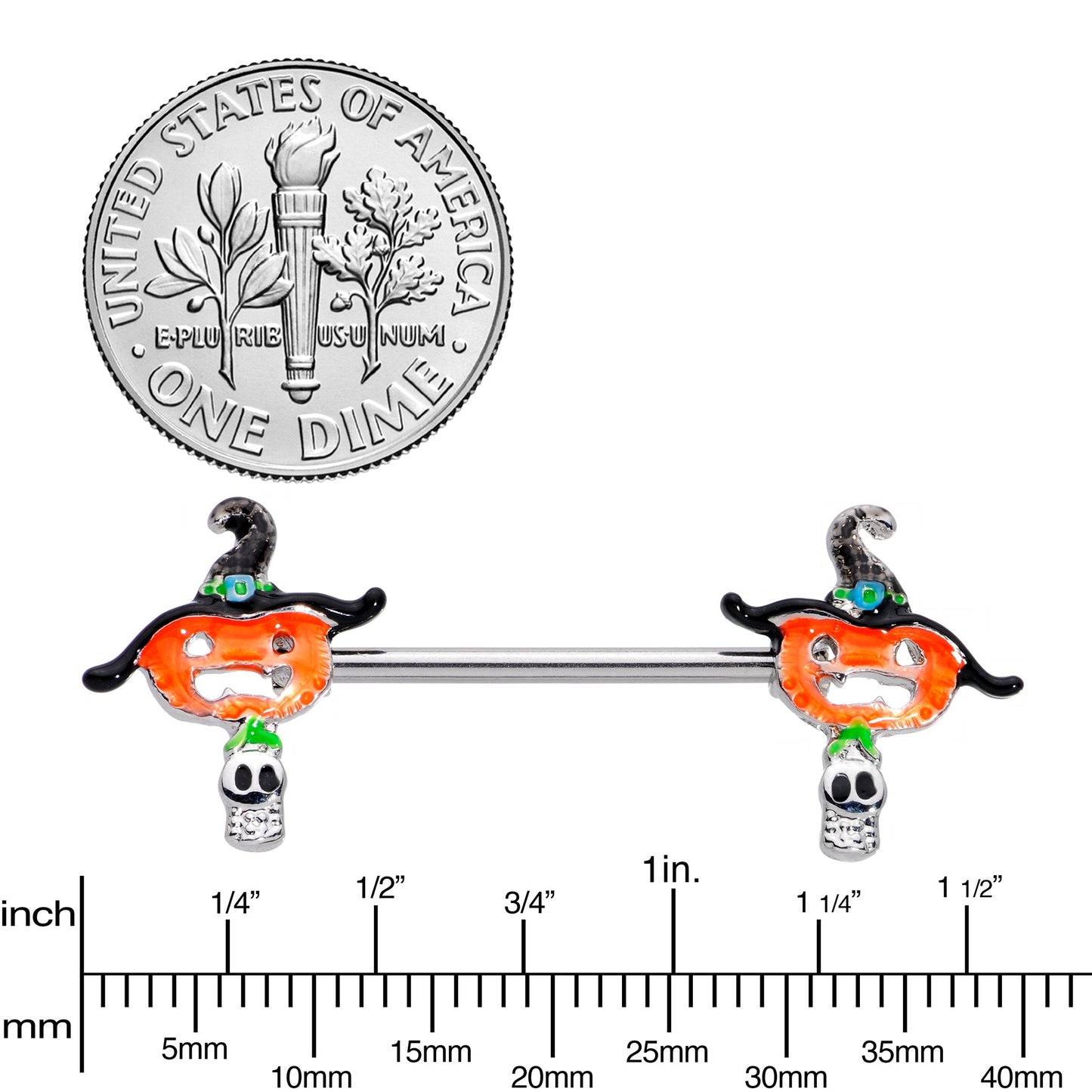 14G 9/16 Pumpkin Witch Ghost Halloween Barbell Nipple Ring Set
