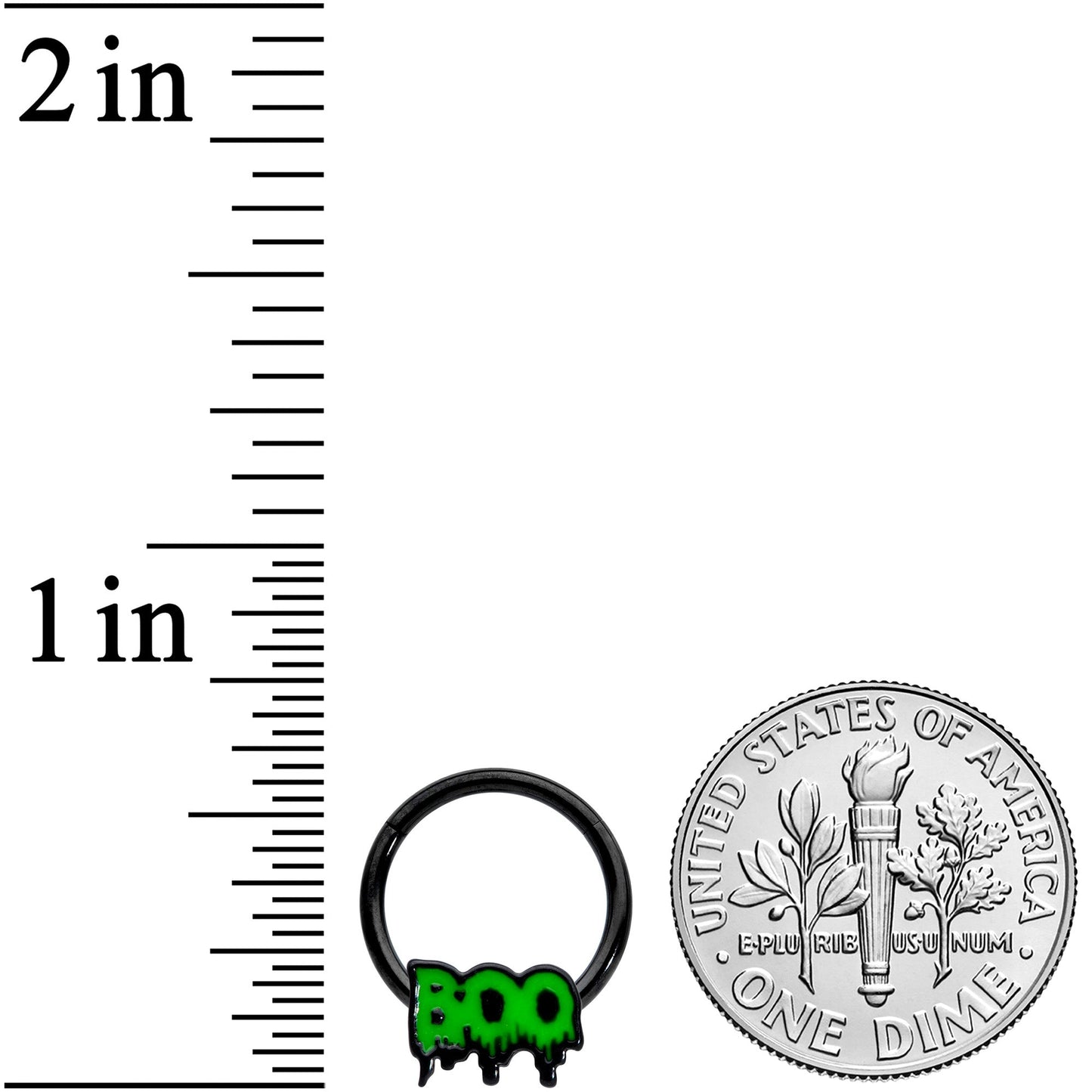 16G 3/8 Black Green Spooky Boo Halloween Hinged Segment Ring