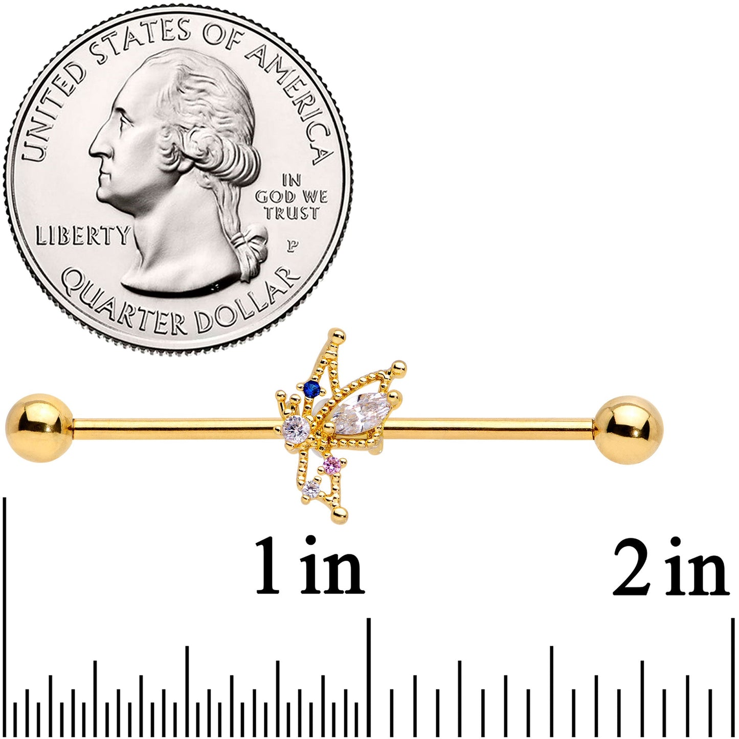 14G Clear CZ Gem Star Angel Christmas Industrial Barbell 38mm