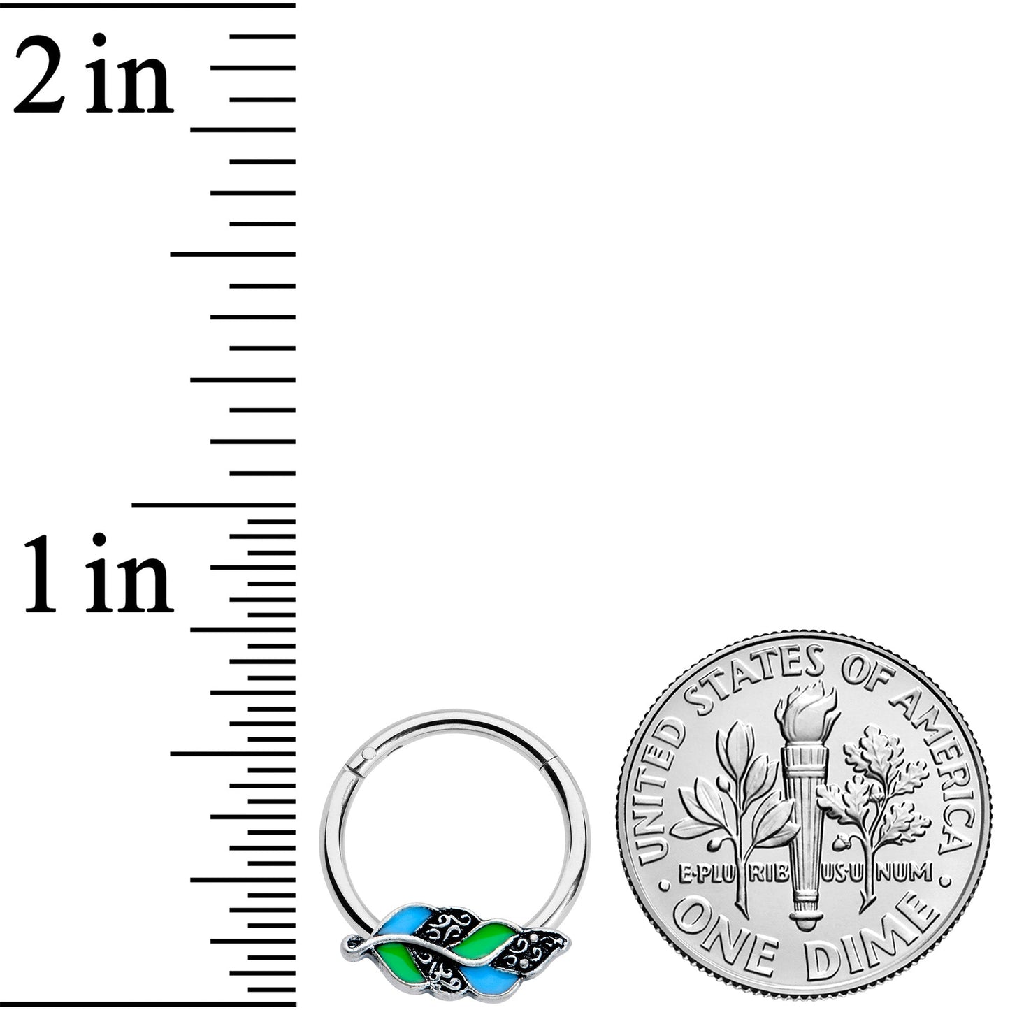 16G 3/8 Filigree Blue Green Leaves Hinged Segment Ring