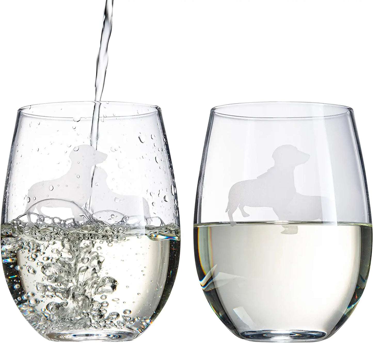 Set of 2 Dog Daschund Stemless Wine Glasses by The Wine Savant - Wiener Dog Puppy & Doggy Lover for Him & Her - Dogs Silhouette - Glass Gifts Etched Tumblers for Anniversary, Wedding, Home Bar Gifts
