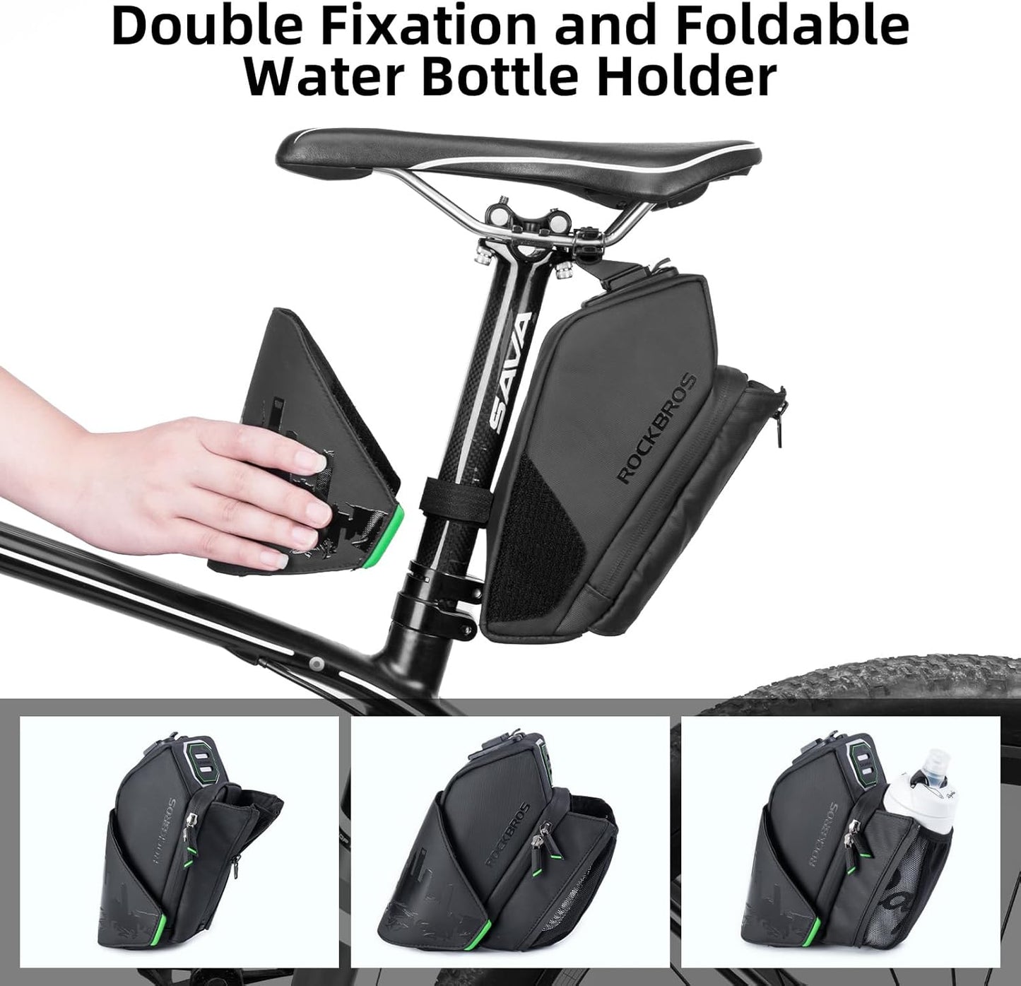 ROCKBROS Waterproof Bike Saddle Bag with Water Bottle Holder