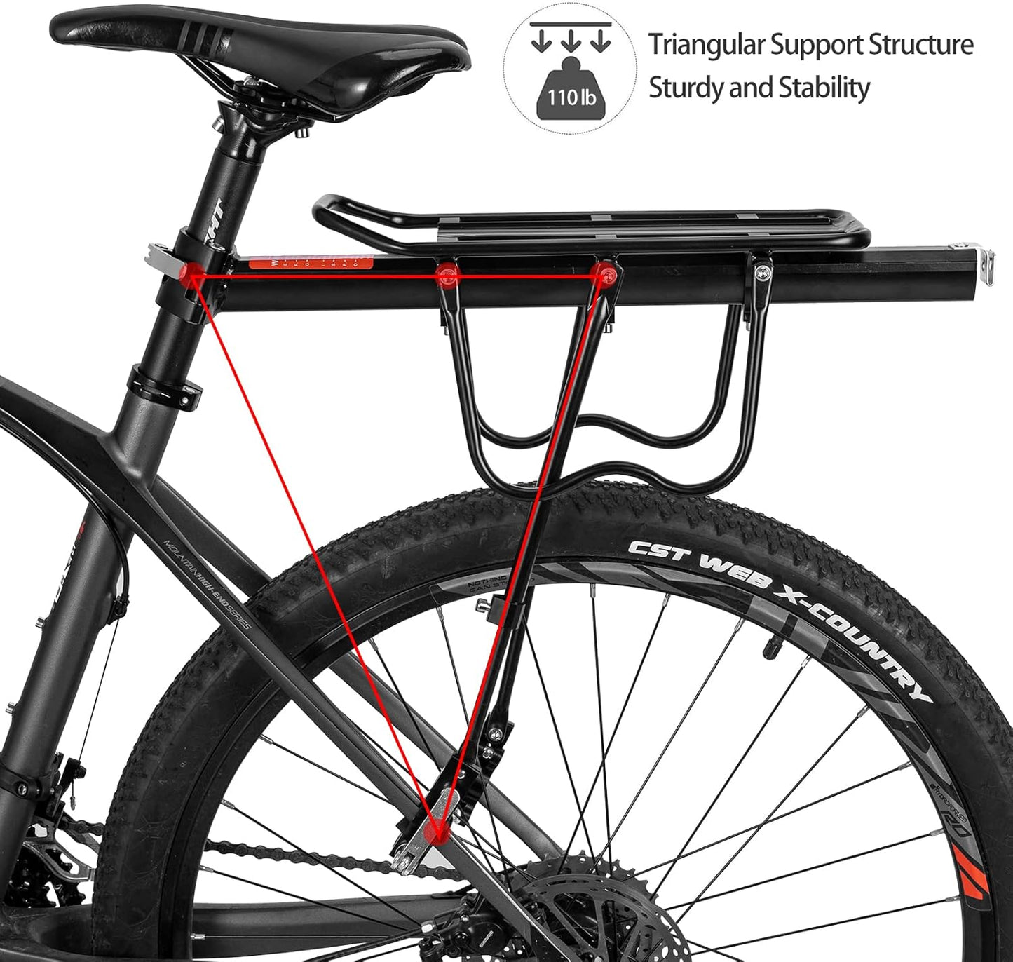 ROCKBROS Rear Bike Bicycle Cargo Rack Aluminum Alloy 115 lbs Capacity Black