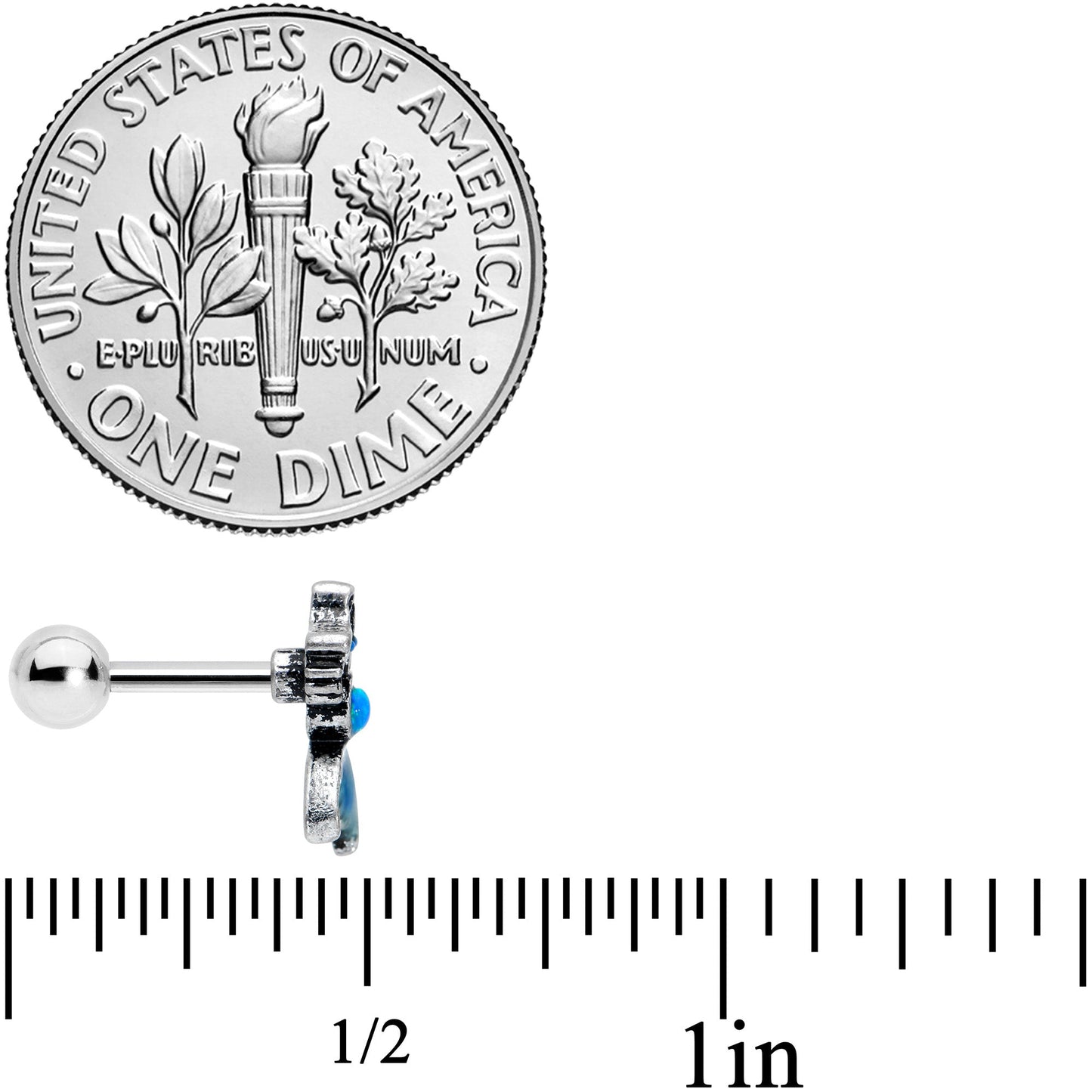 16G 1/4 Blue Synthetic Opal Blue Tail Mermaid Cartilage Tragus