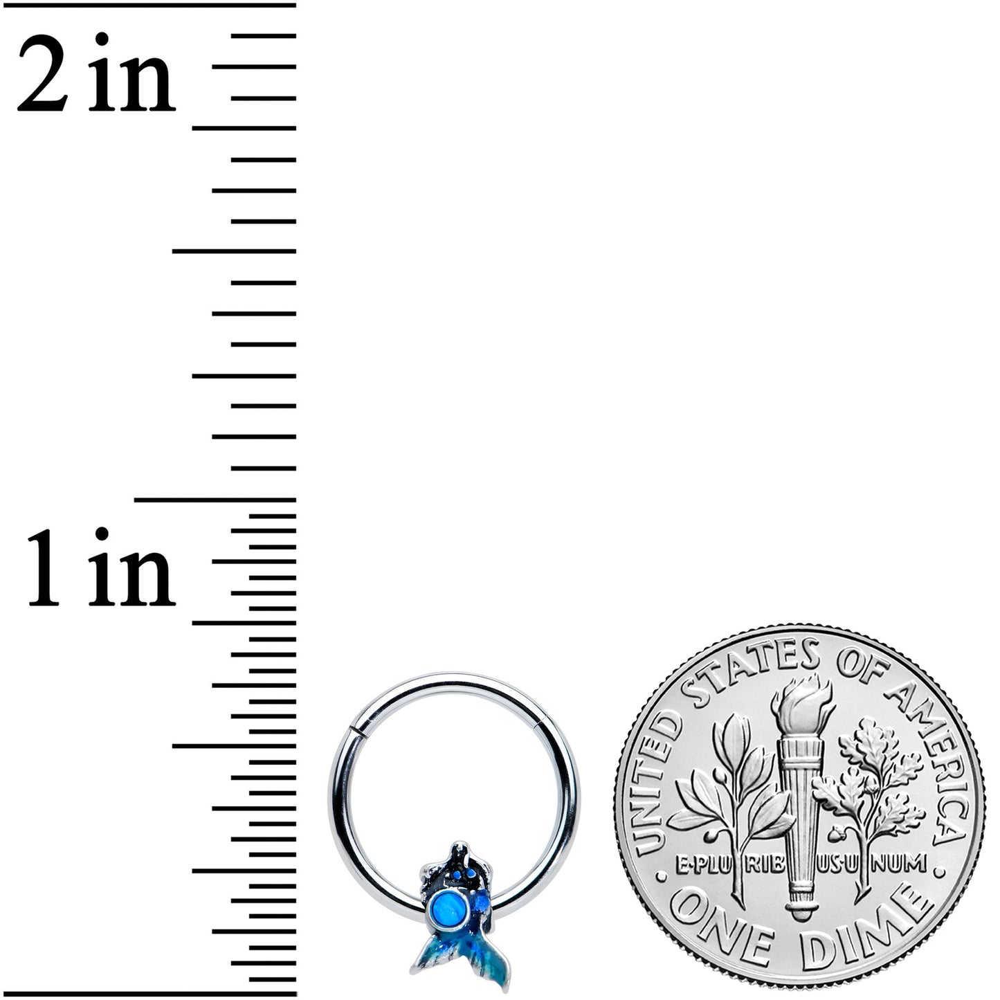 16G 3/8 Blue Synthetic Opal Blue Tail Mermaid Hinged Segment Ring