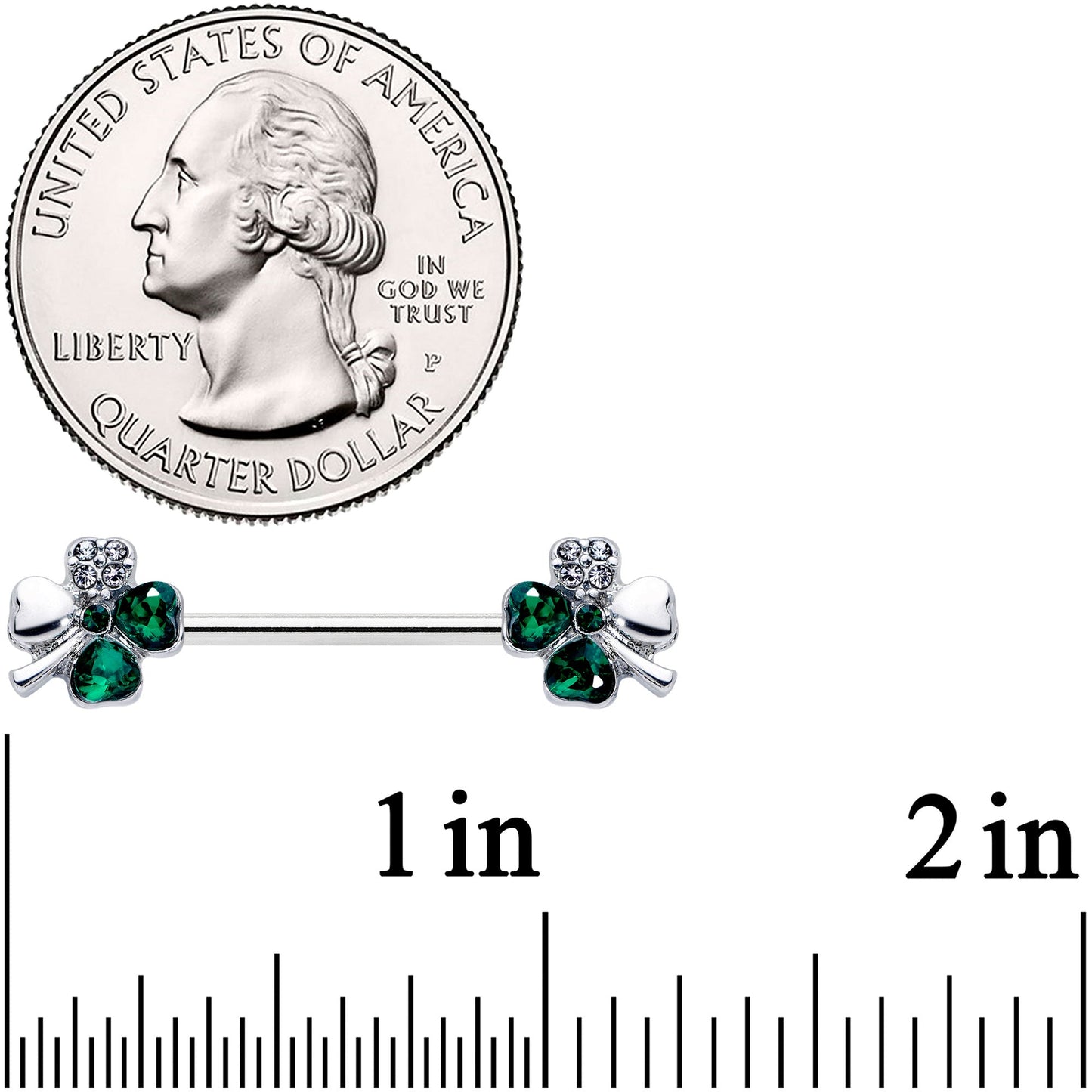 14G 9/16 Clear Green Gem Shamrock St Patricks Day Nipple Ring Set