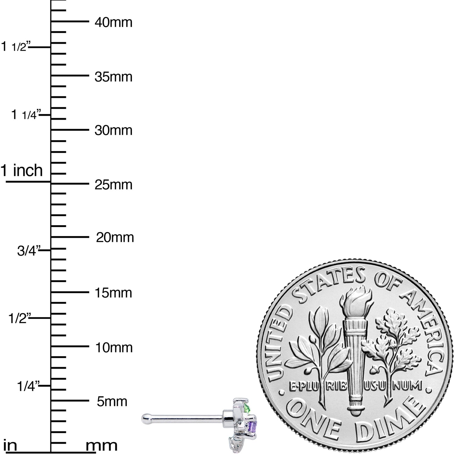 20G 1/4 Green Purple Gem Dragonfly Nose Bone