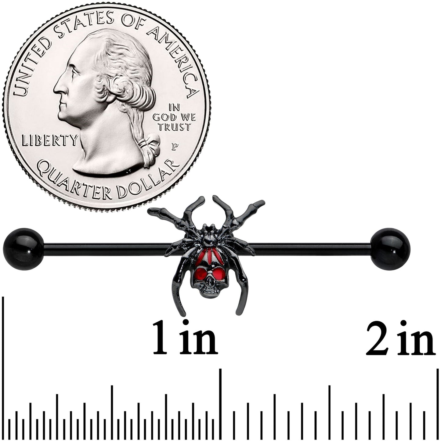 14G Red Gem Black Widow Spider Halloween Industrial Barbell 38mm