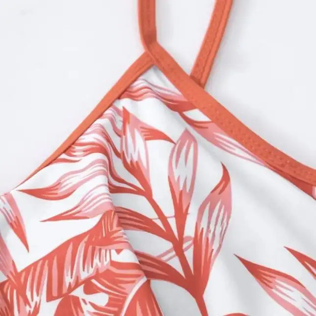 Ladies' Asymmetrical Plant Printed Camisole Top With Drawstring Details, Sexy Hip Hugging Shorts, Vacation Style Two-piece Set