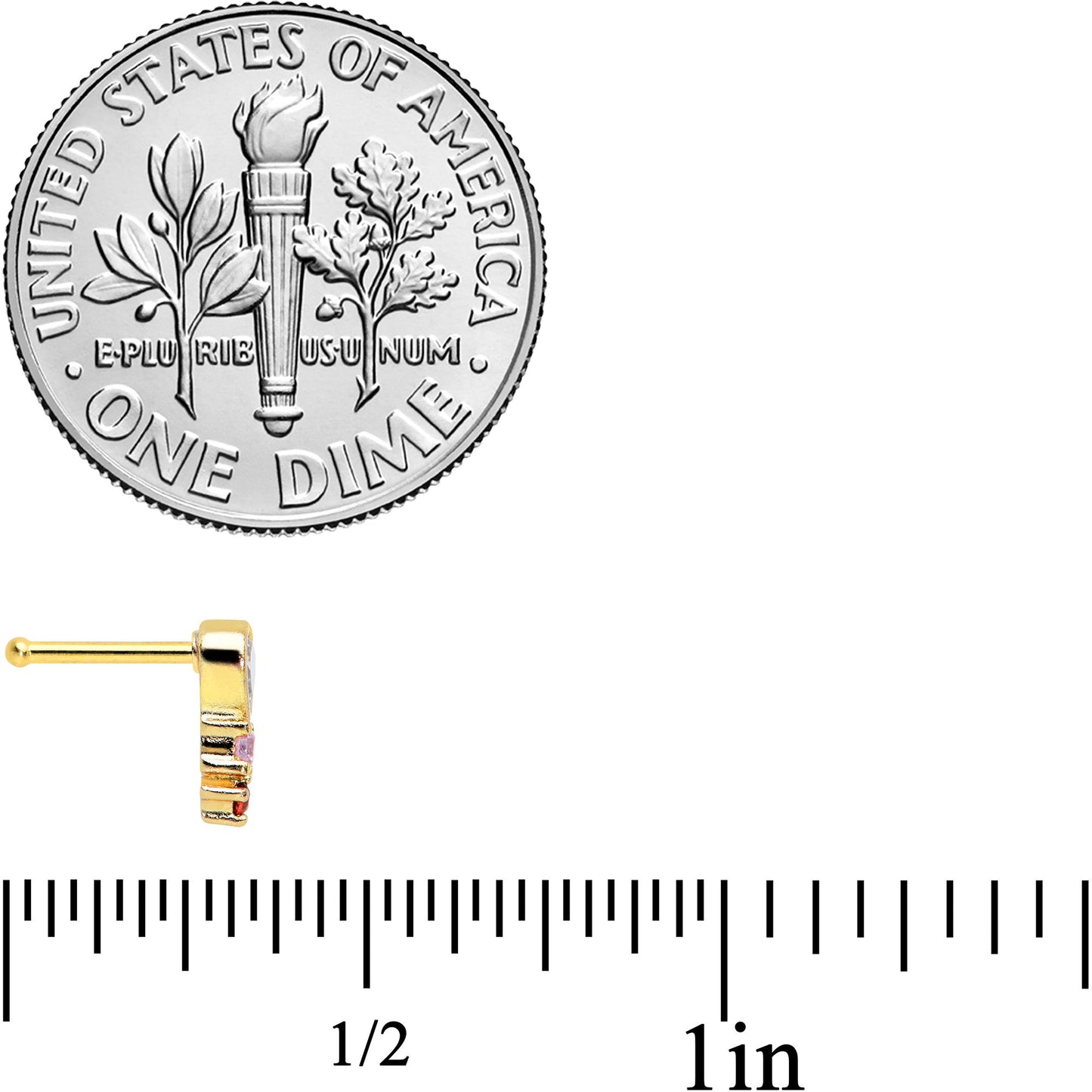 20G 1/4 Clear Pink Red CZ Gem Gold Tone Heart Valentine Nose Bone