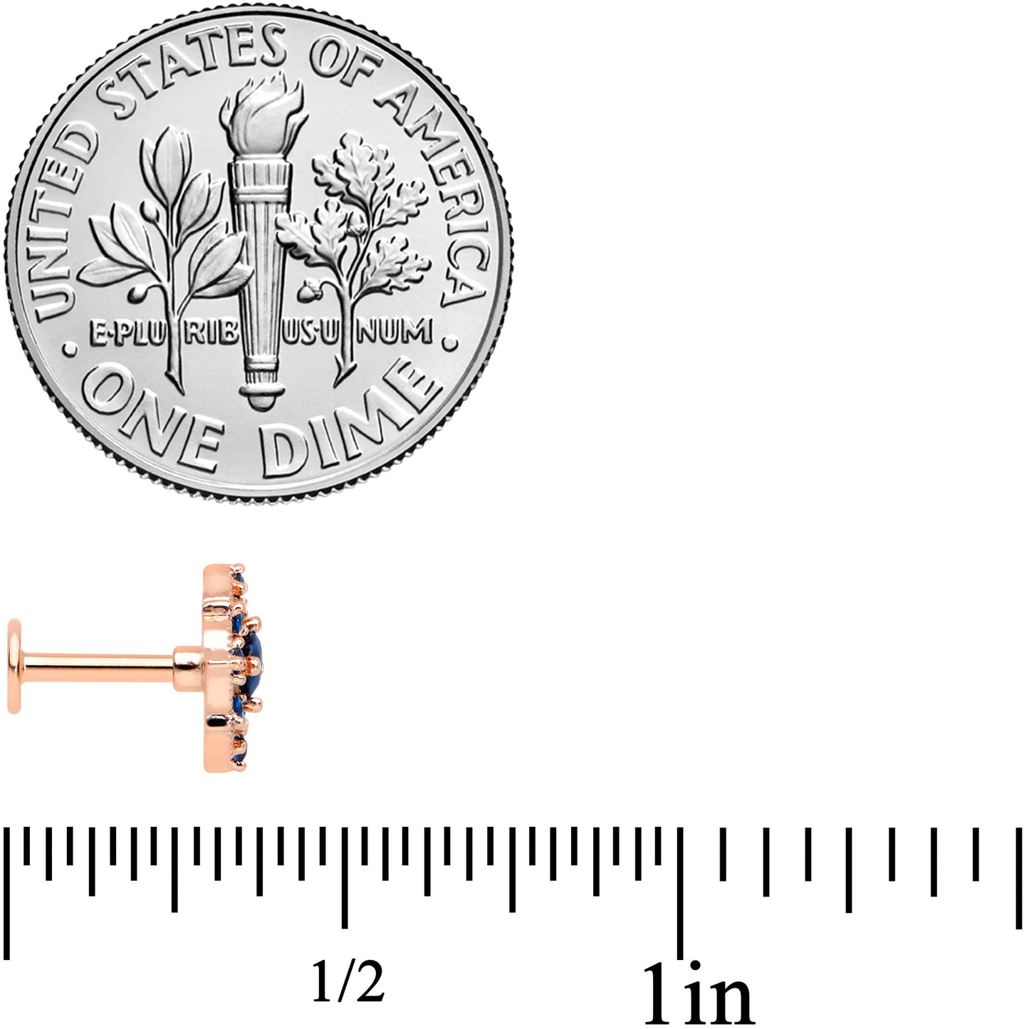 16G 1/4 Blue Gem Rose Gold Tone Night Star Labret Monroe Tragus